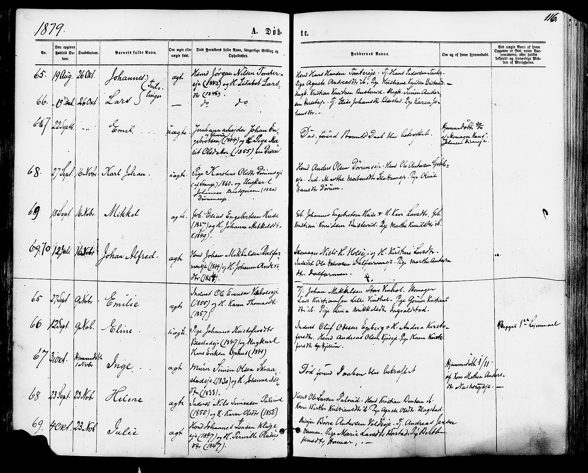 Vang prestekontor, Hedmark, AV/SAH-PREST-008/H/Ha/Haa/L0015: Parish register (official) no. 15, 1871-1885, p. 116