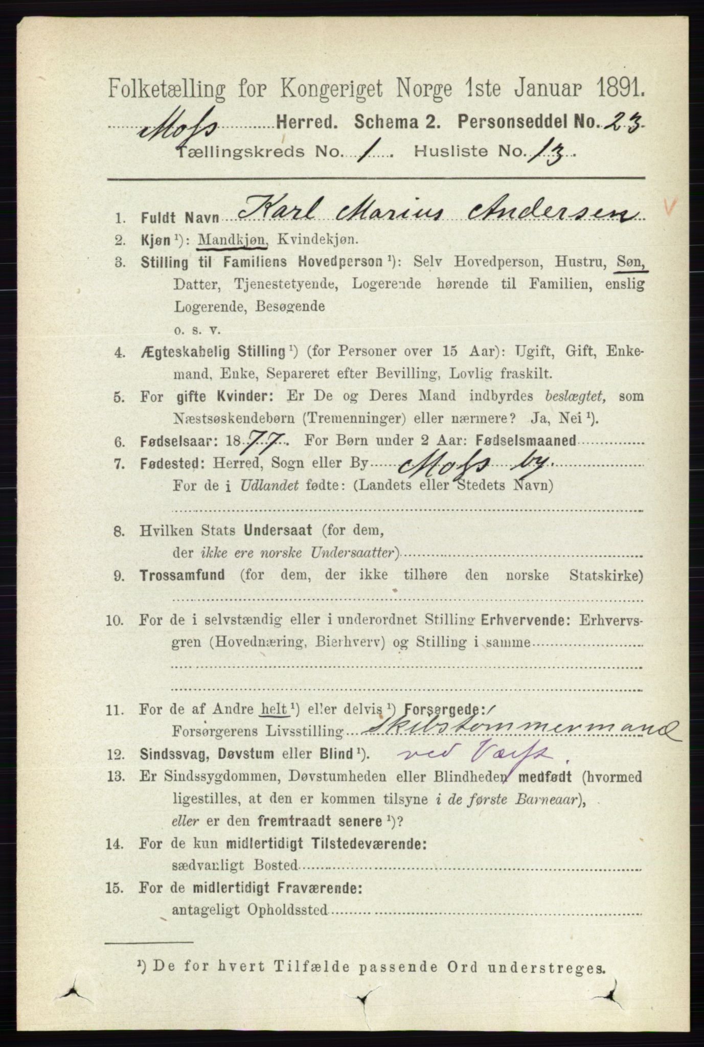 RA, 1891 Census for 0194 Moss, 1891, p. 293