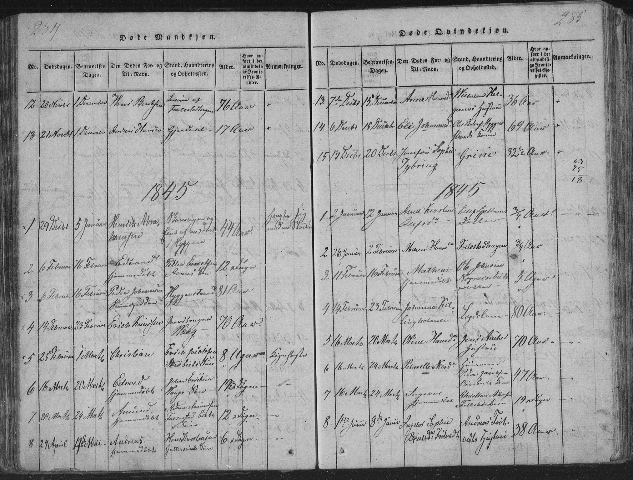 Røyken kirkebøker, AV/SAKO-A-241/G/Ga/L0003: Parish register (copy) no. 3, 1814-1856, p. 284-285