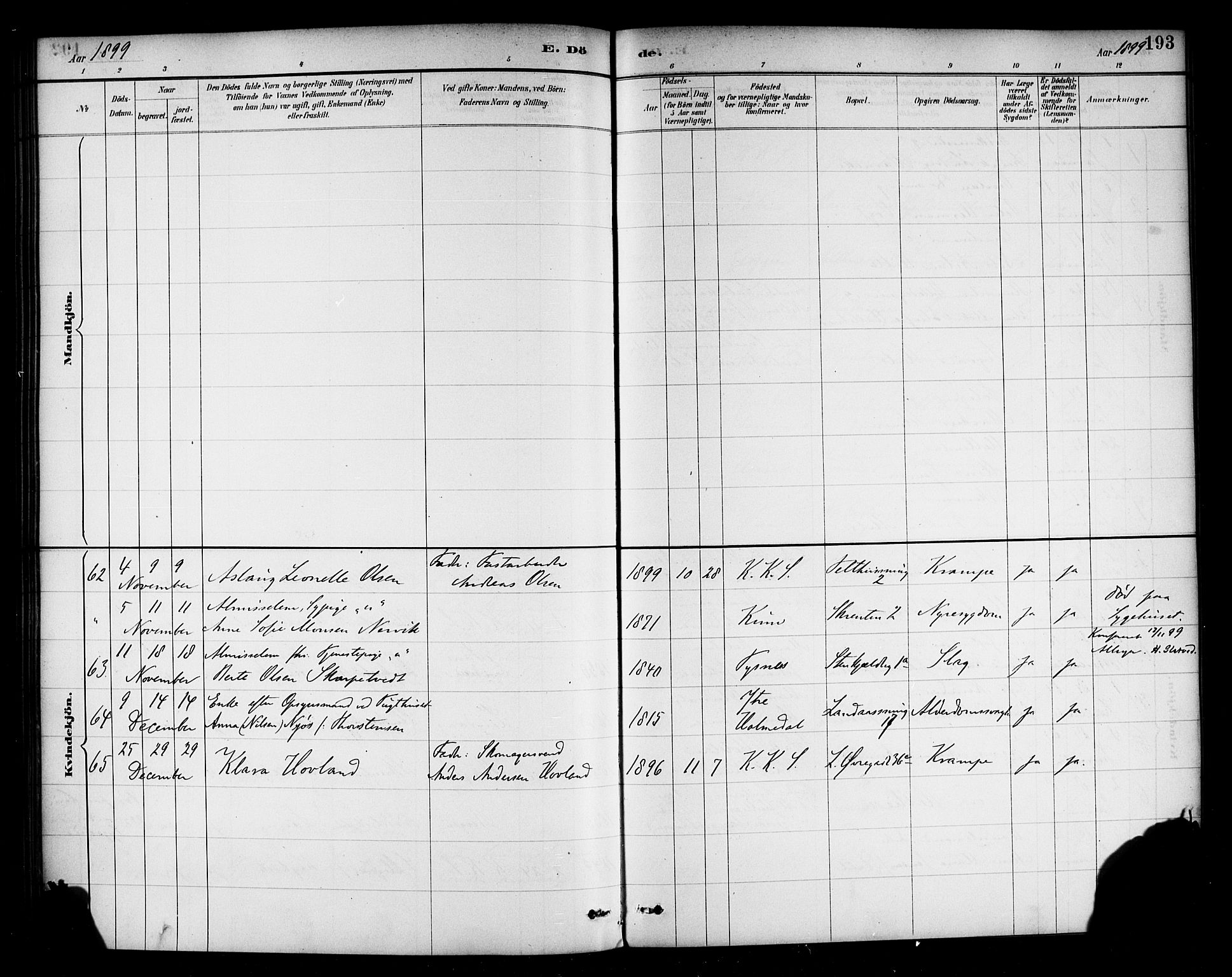 Korskirken sokneprestembete, SAB/A-76101/H/Haa/L0047: Parish register (official) no. E 5, 1884-1910, p. 193