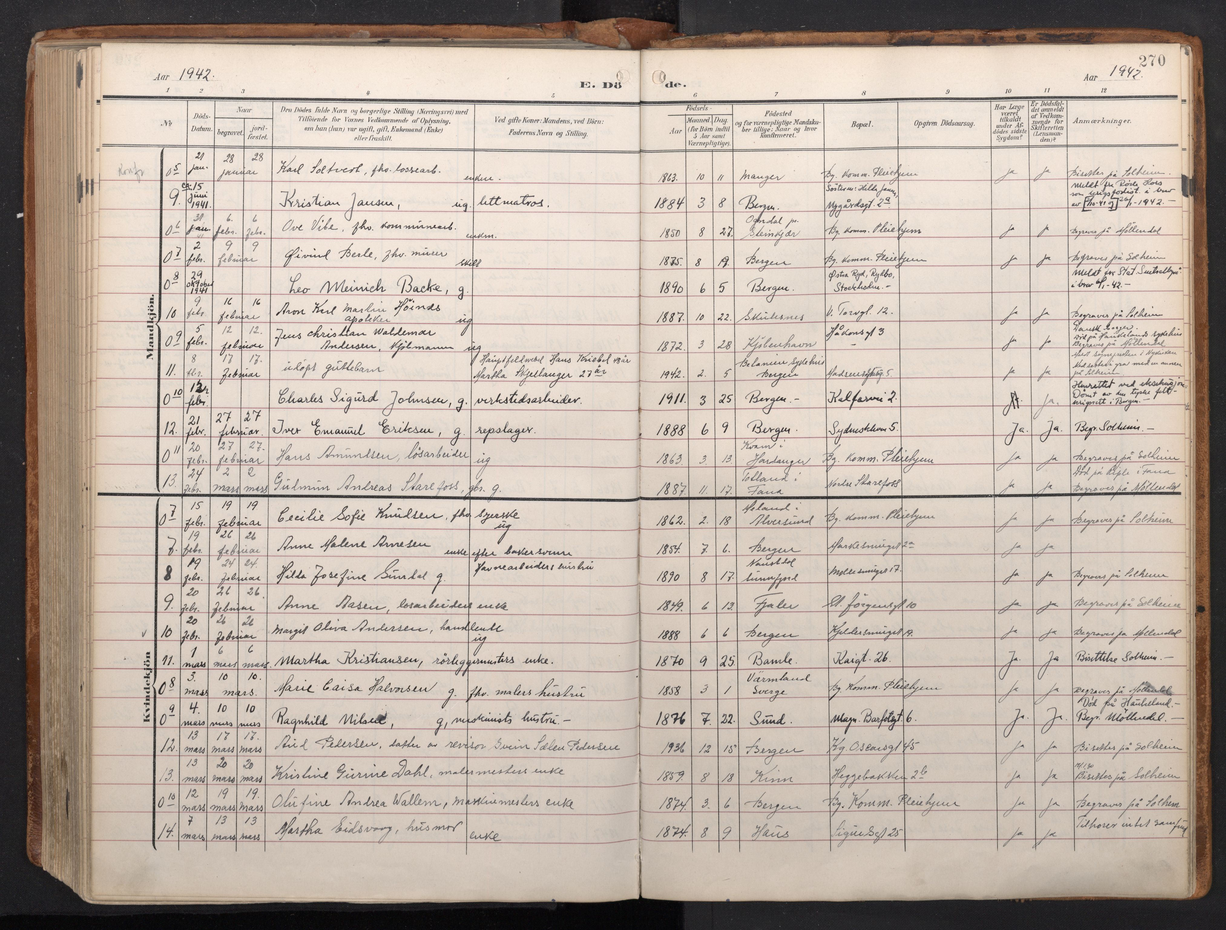 Domkirken sokneprestembete, AV/SAB-A-74801/H/Haa/L0044: Parish register (official) no. E 6, 1904-1946, p. 269b-270a