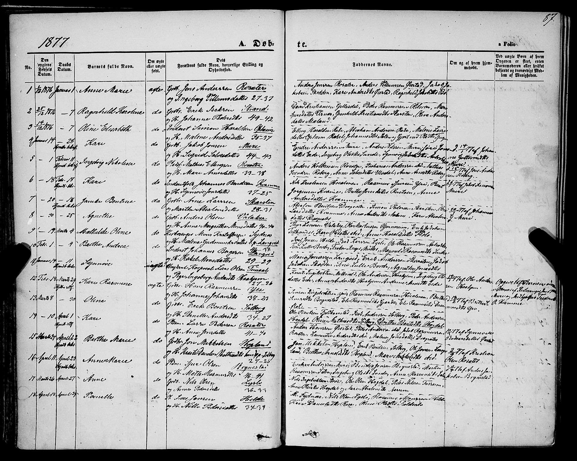 Innvik sokneprestembete, AV/SAB-A-80501: Parish register (official) no. A 6, 1865-1878, p. 87