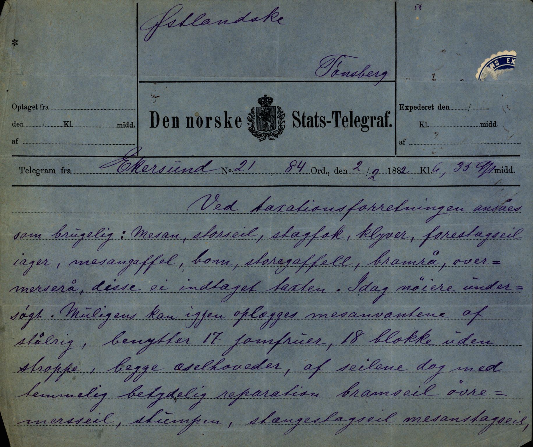 Pa 63 - Østlandske skibsassuranceforening, VEMU/A-1079/G/Ga/L0015/0012: Havaridokumenter / Vaar, Stapnæs, Tillid, Uller, Ternen, 1882, p. 36