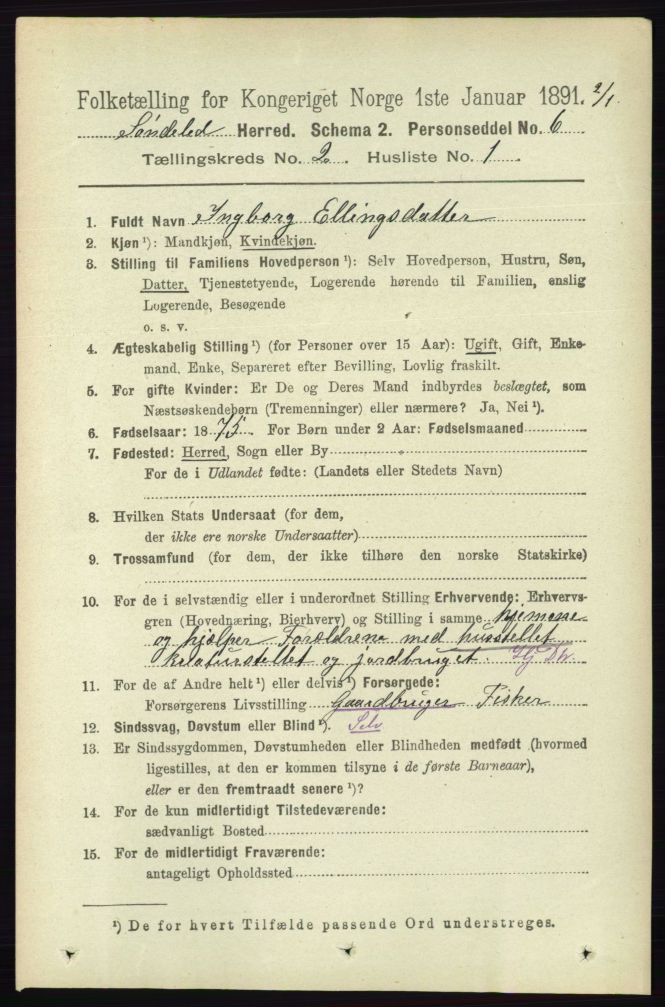 RA, 1891 census for 0913 Søndeled, 1891, p. 388