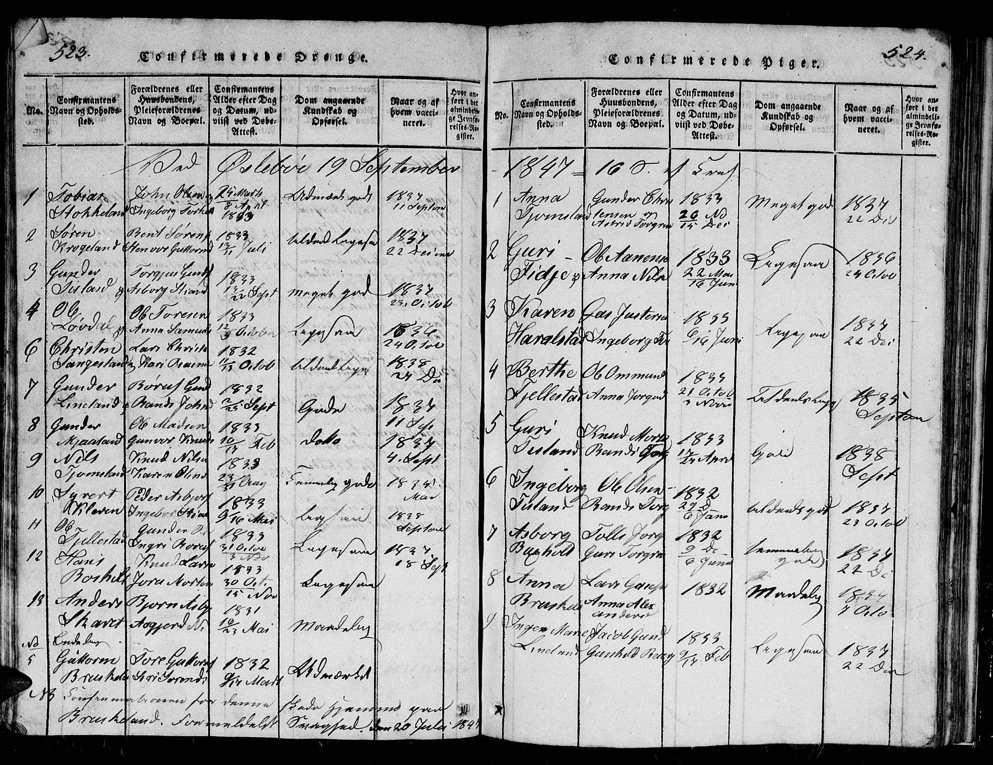 Holum sokneprestkontor, AV/SAK-1111-0022/F/Fb/Fbb/L0001: Parish register (copy) no. B 1, 1820-1847, p. 525-526