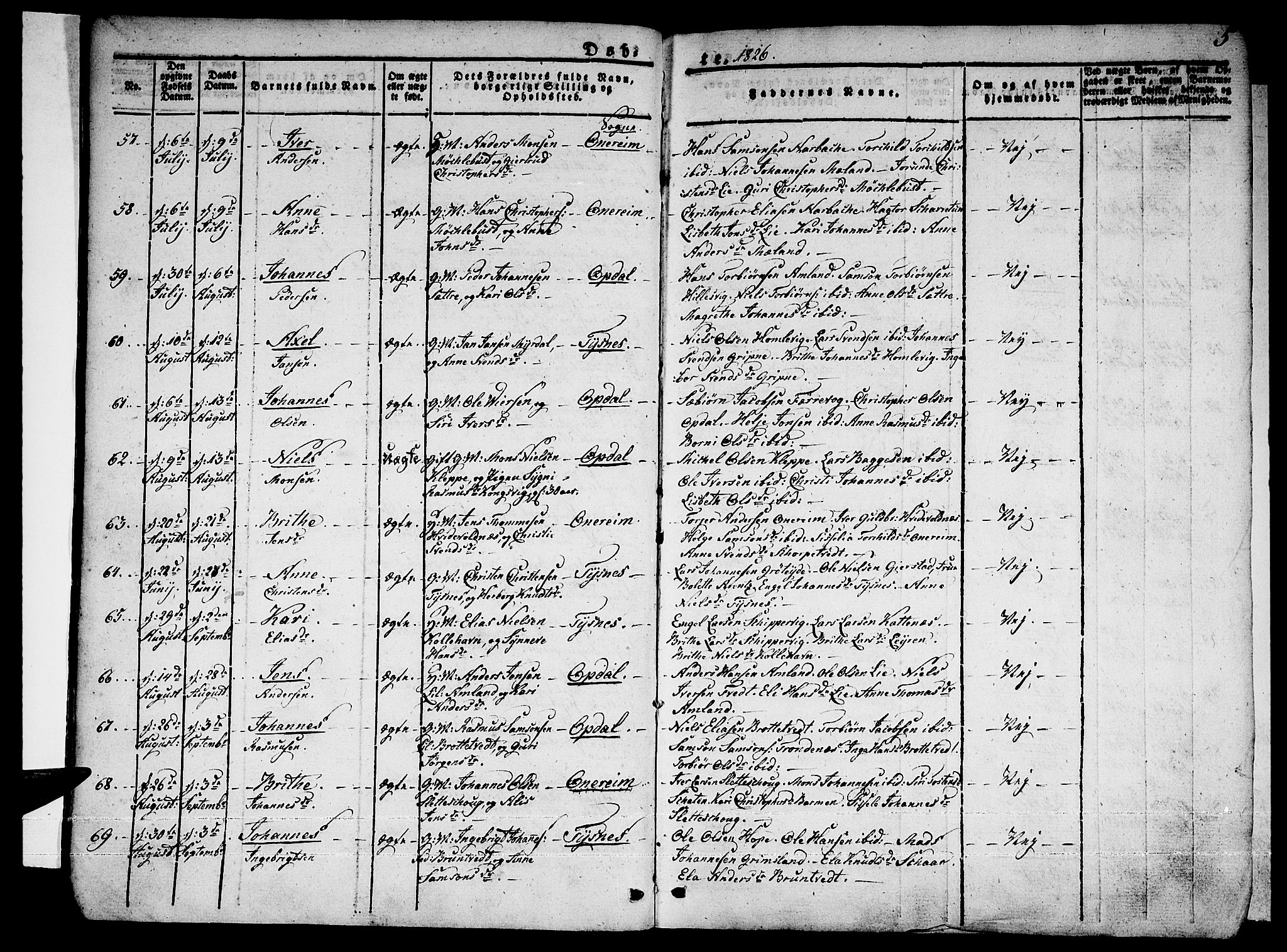 Tysnes sokneprestembete, AV/SAB-A-78601/H/Haa: Parish register (official) no. A 8, 1826-1837, p. 5