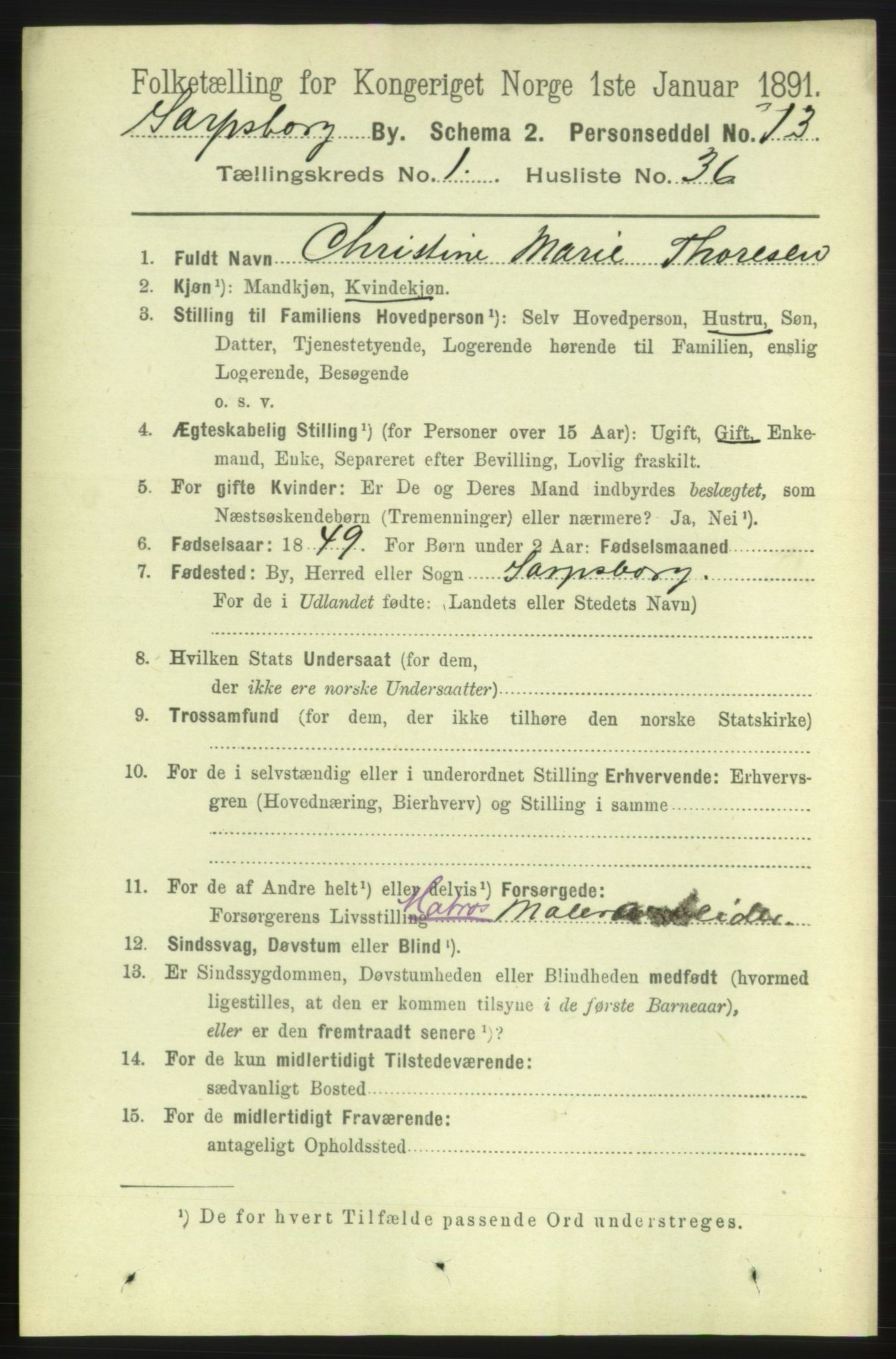 RA, 1891 census for 0102 Sarpsborg, 1891, p. 536