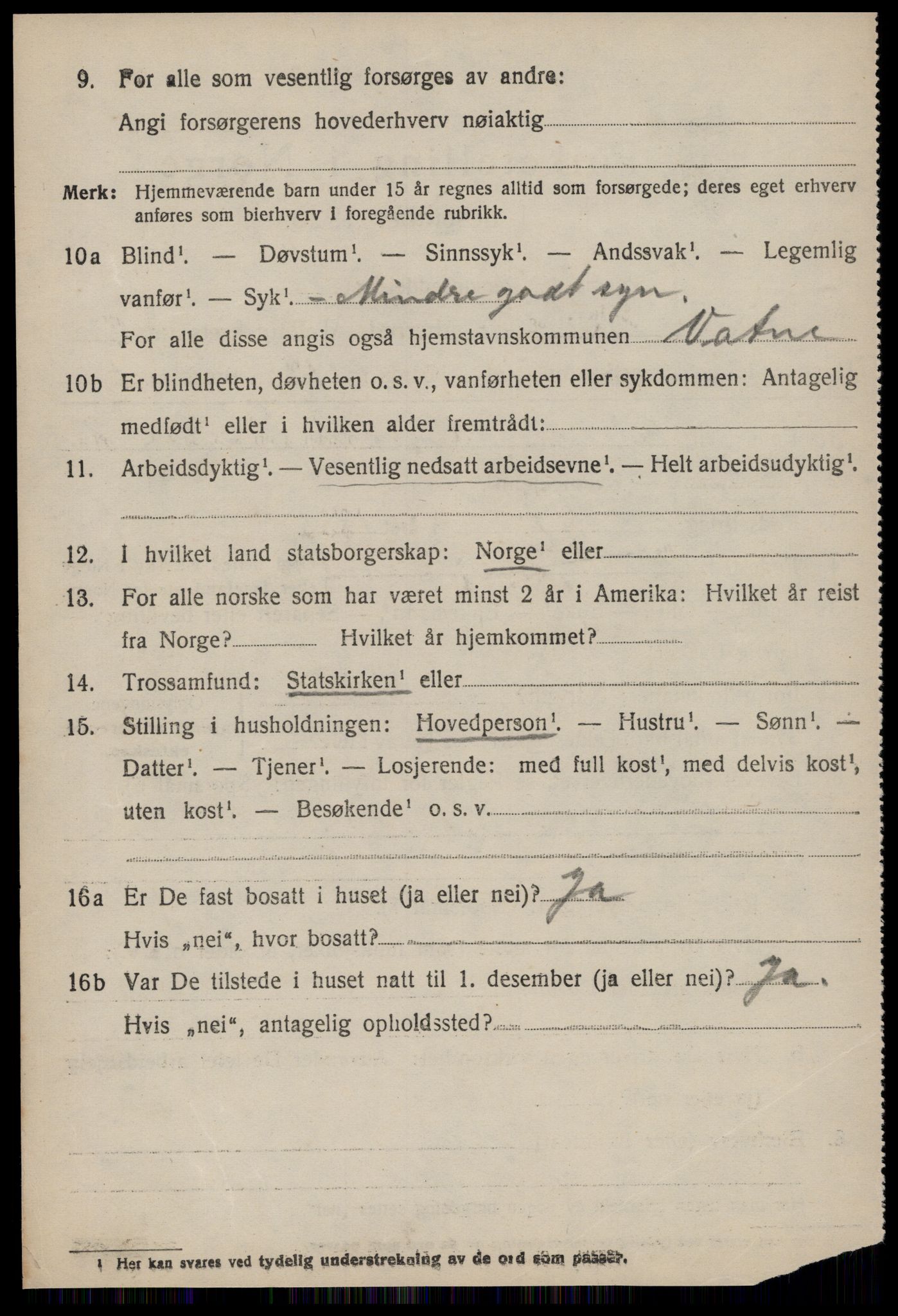 SAT, 1920 census for Vatne, 1920, p. 1399