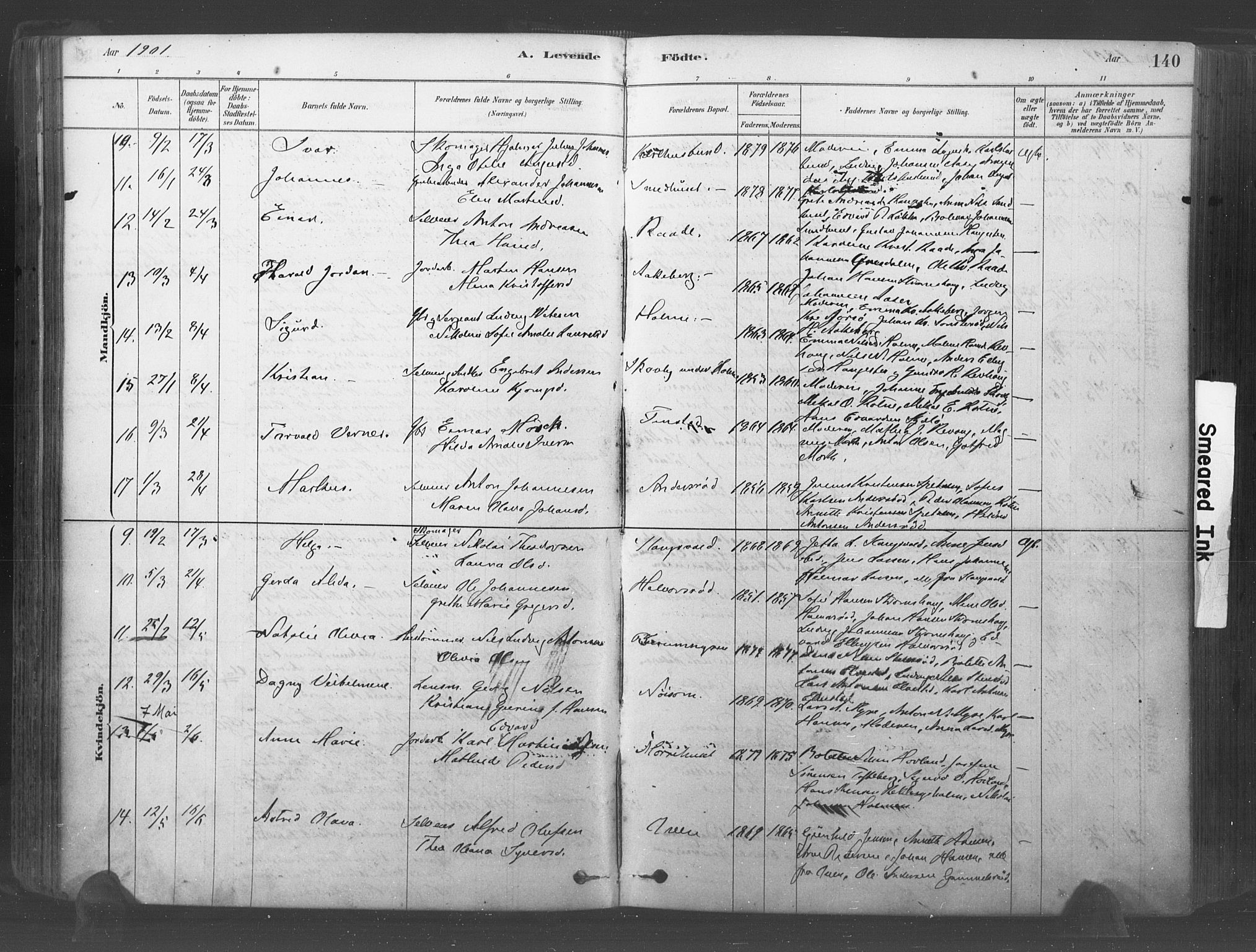 Råde prestekontor kirkebøker, AV/SAO-A-2009/F/Fa/L0007: Parish register (official) no. 7, 1878-1902, p. 140