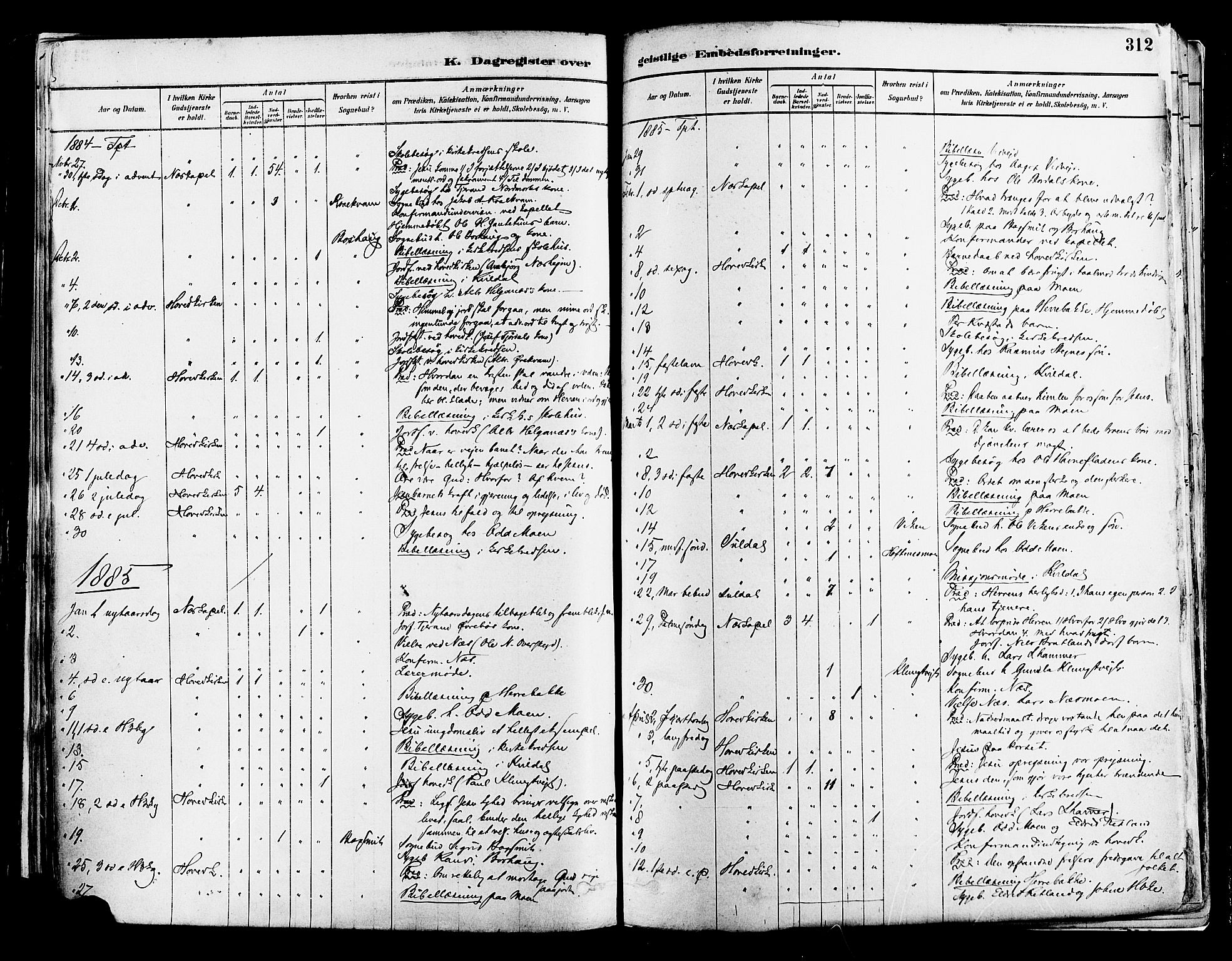 Suldal sokneprestkontor, AV/SAST-A-101845/01/IV/L0011: Parish register (official) no. A 11, 1878-1900, p. 312