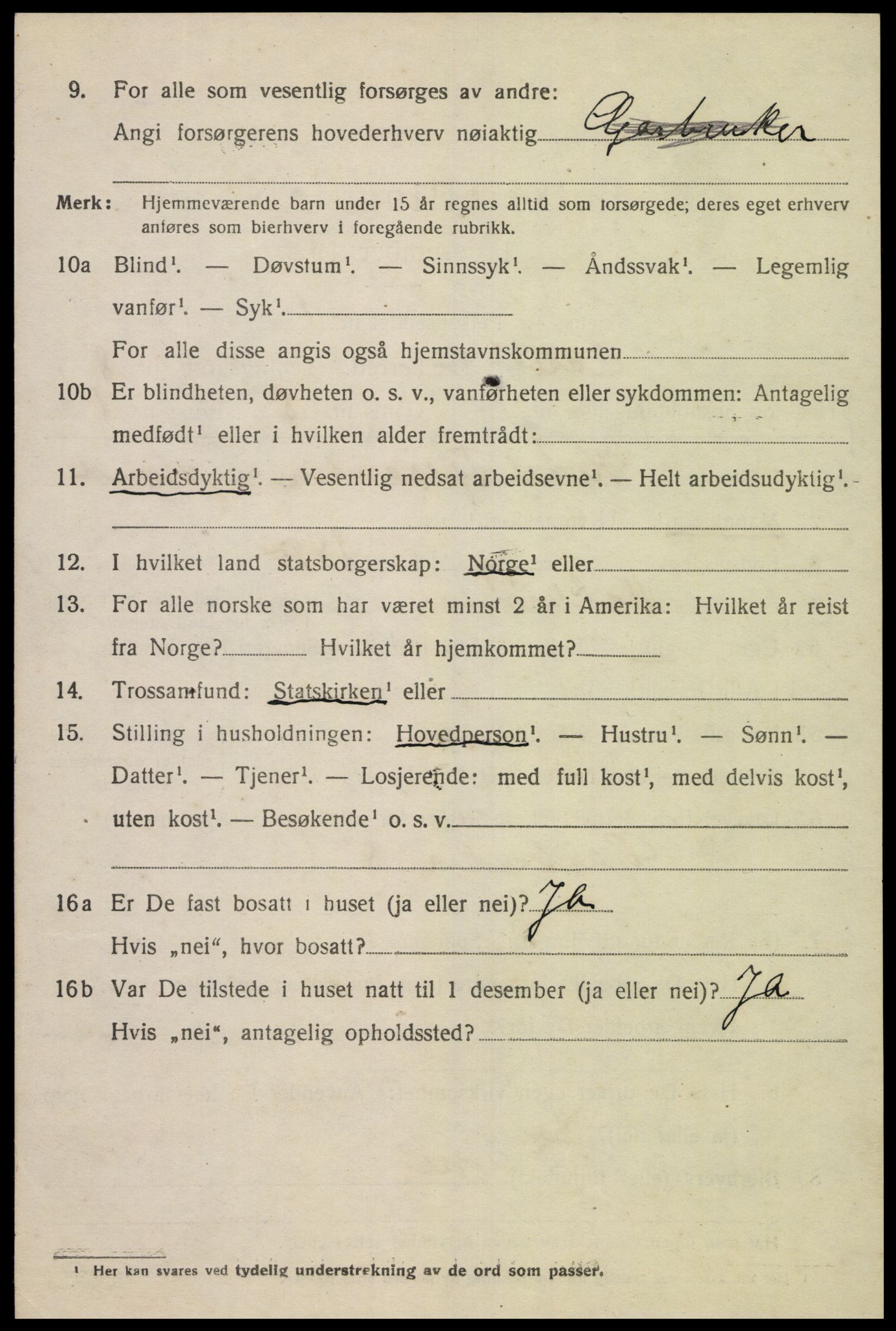 SAK, 1920 census for Åseral, 1920, p. 2441