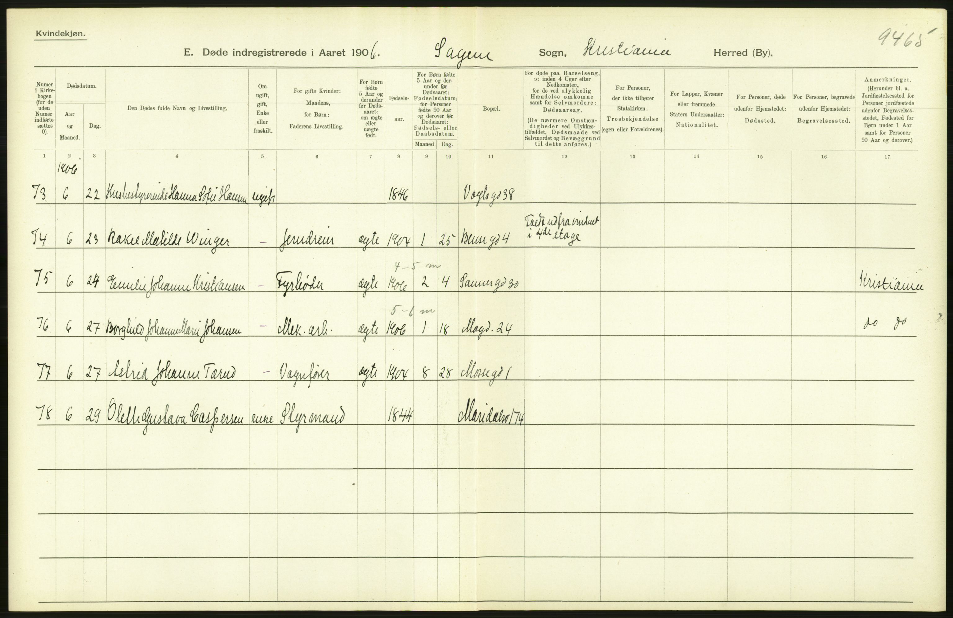 Statistisk sentralbyrå, Sosiodemografiske emner, Befolkning, AV/RA-S-2228/D/Df/Dfa/Dfad/L0010: Kristiania: Døde, dødfødte, 1906, p. 236