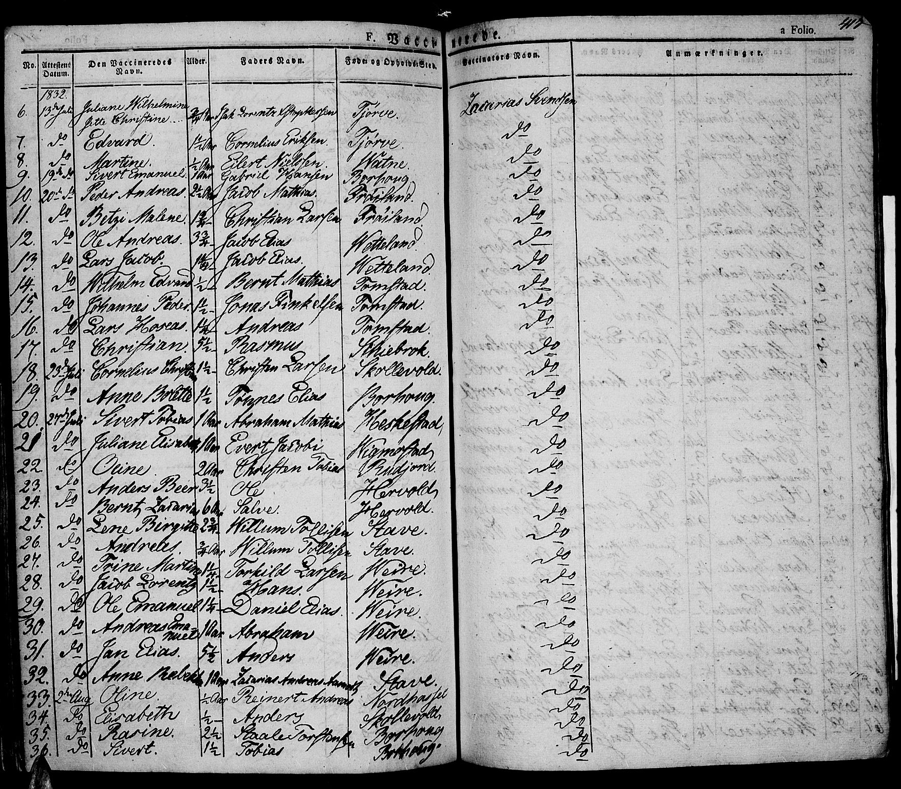 Lista sokneprestkontor, AV/SAK-1111-0027/F/Fa/L0008: Parish register (official) no. A 8, 1823-1835, p. 417