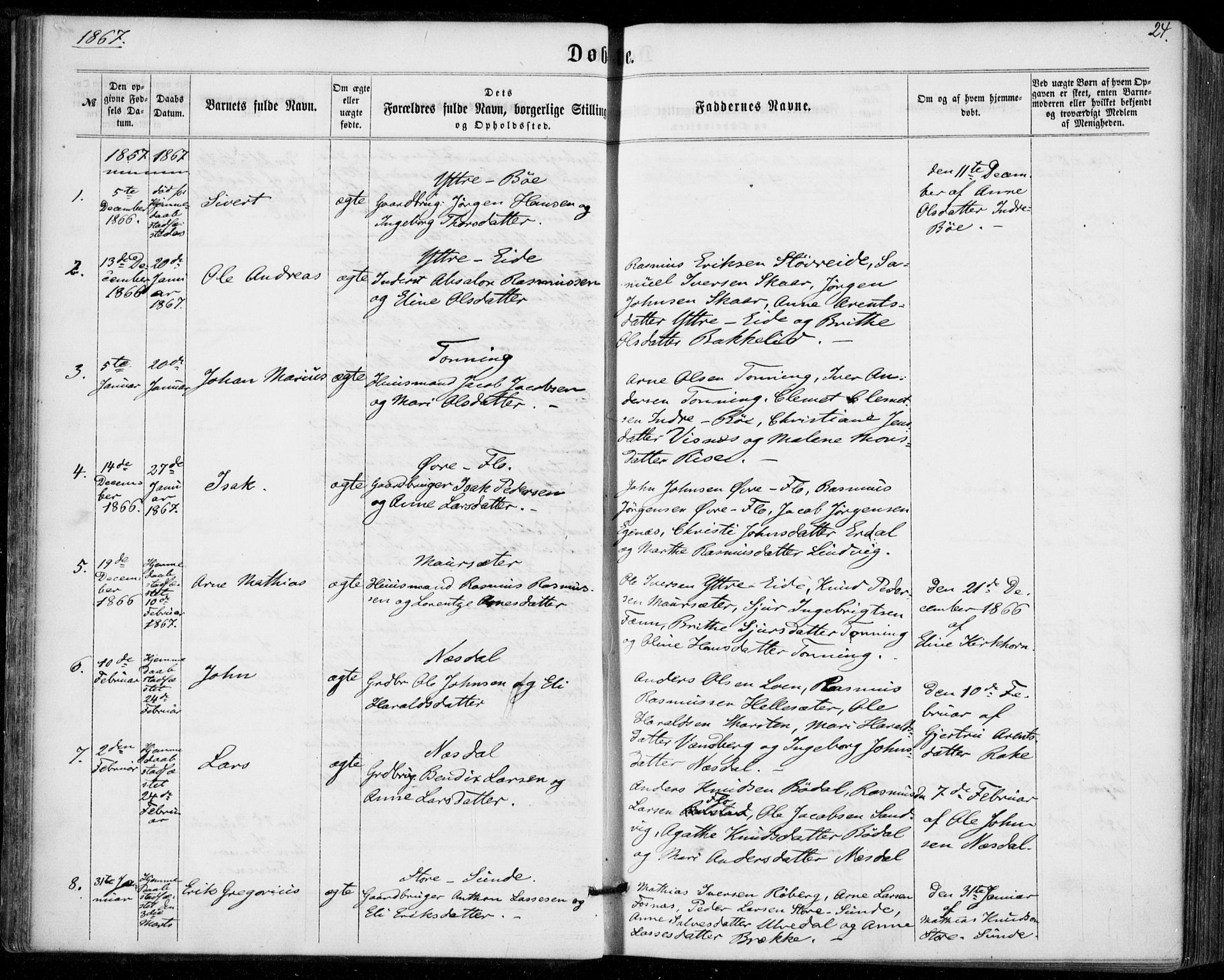 Stryn Sokneprestembete, SAB/A-82501: Parish register (official) no. A 3, 1862-1877, p. 24