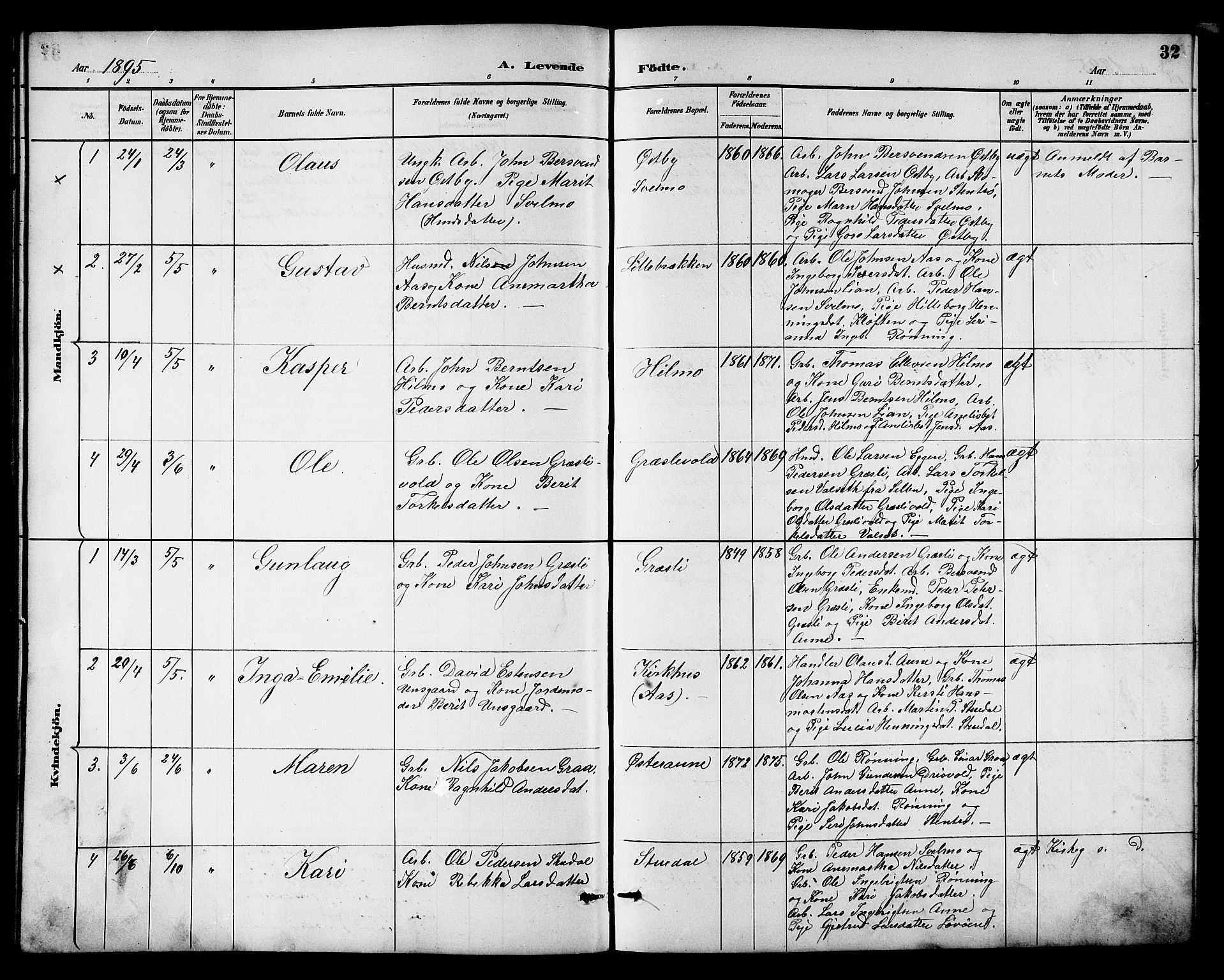 Ministerialprotokoller, klokkerbøker og fødselsregistre - Sør-Trøndelag, SAT/A-1456/698/L1167: Parish register (copy) no. 698C04, 1888-1907, p. 32