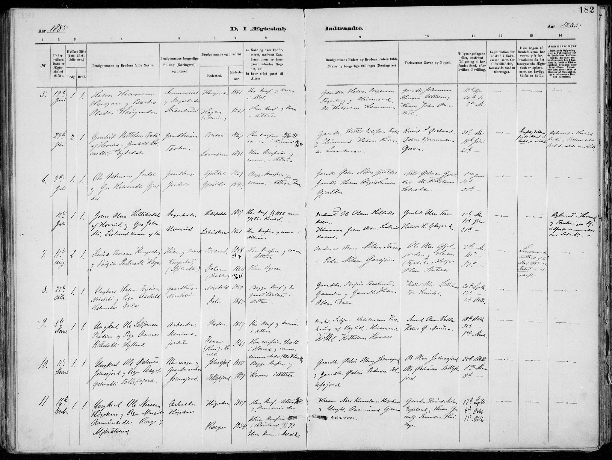 Tinn kirkebøker, AV/SAKO-A-308/F/Fa/L0007: Parish register (official) no. I 7, 1878-1922, p. 182