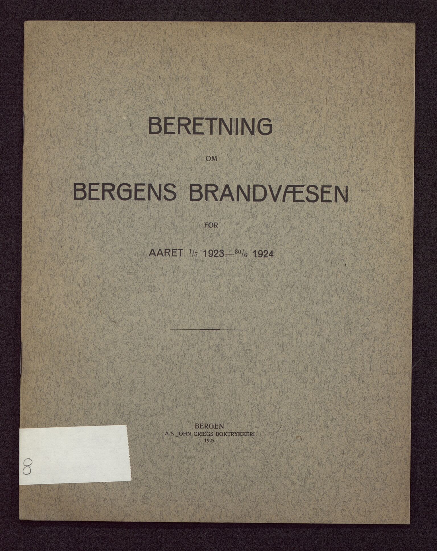 Bergen kommune. Brannvesenet (1863-1971), BBA/A-1181/X/Xa/L0008: Årsberetning, 1923-1924