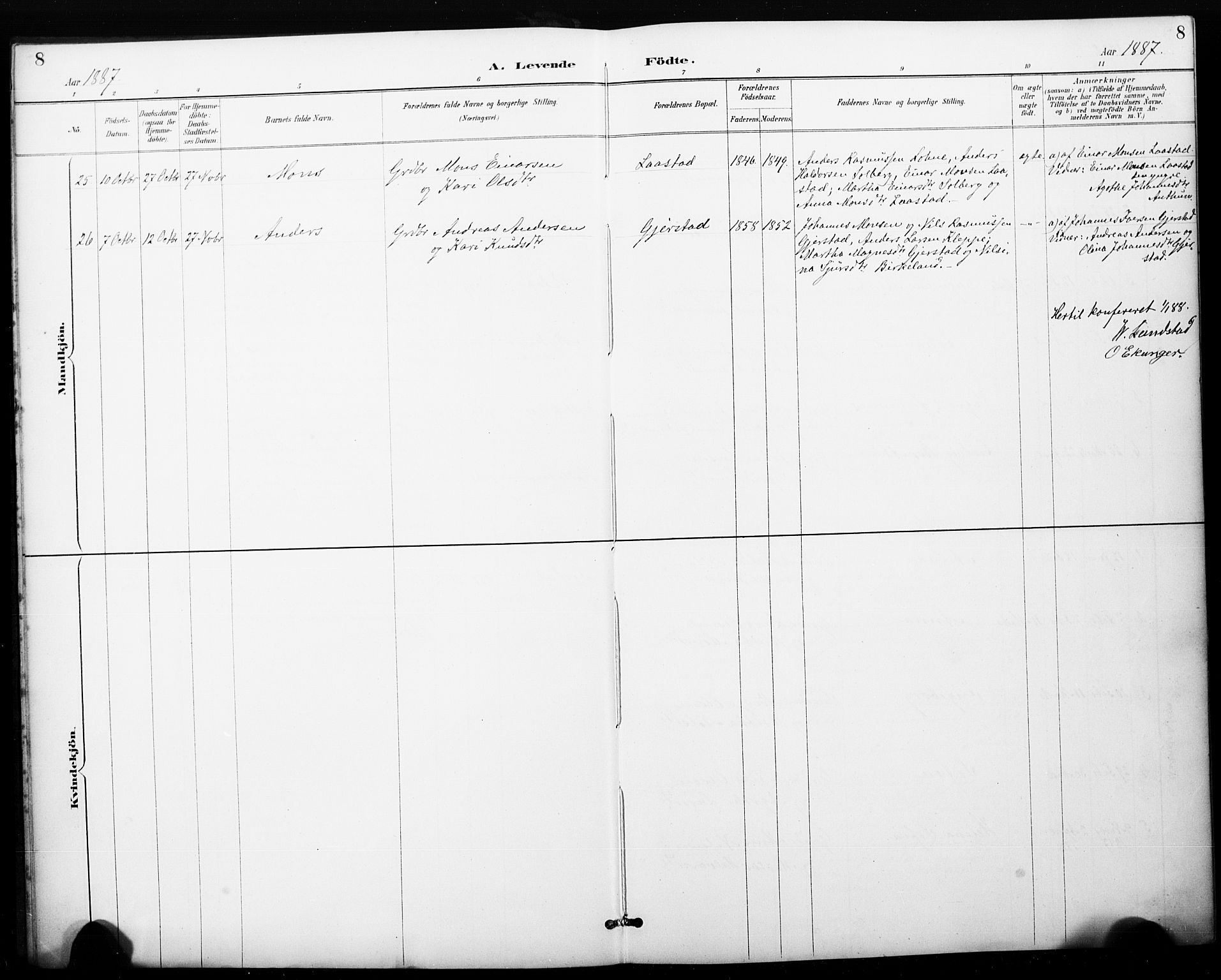 Haus sokneprestembete, AV/SAB-A-75601/H/Haa: Parish register (official) no. C 1, 1887-1899, p. 8