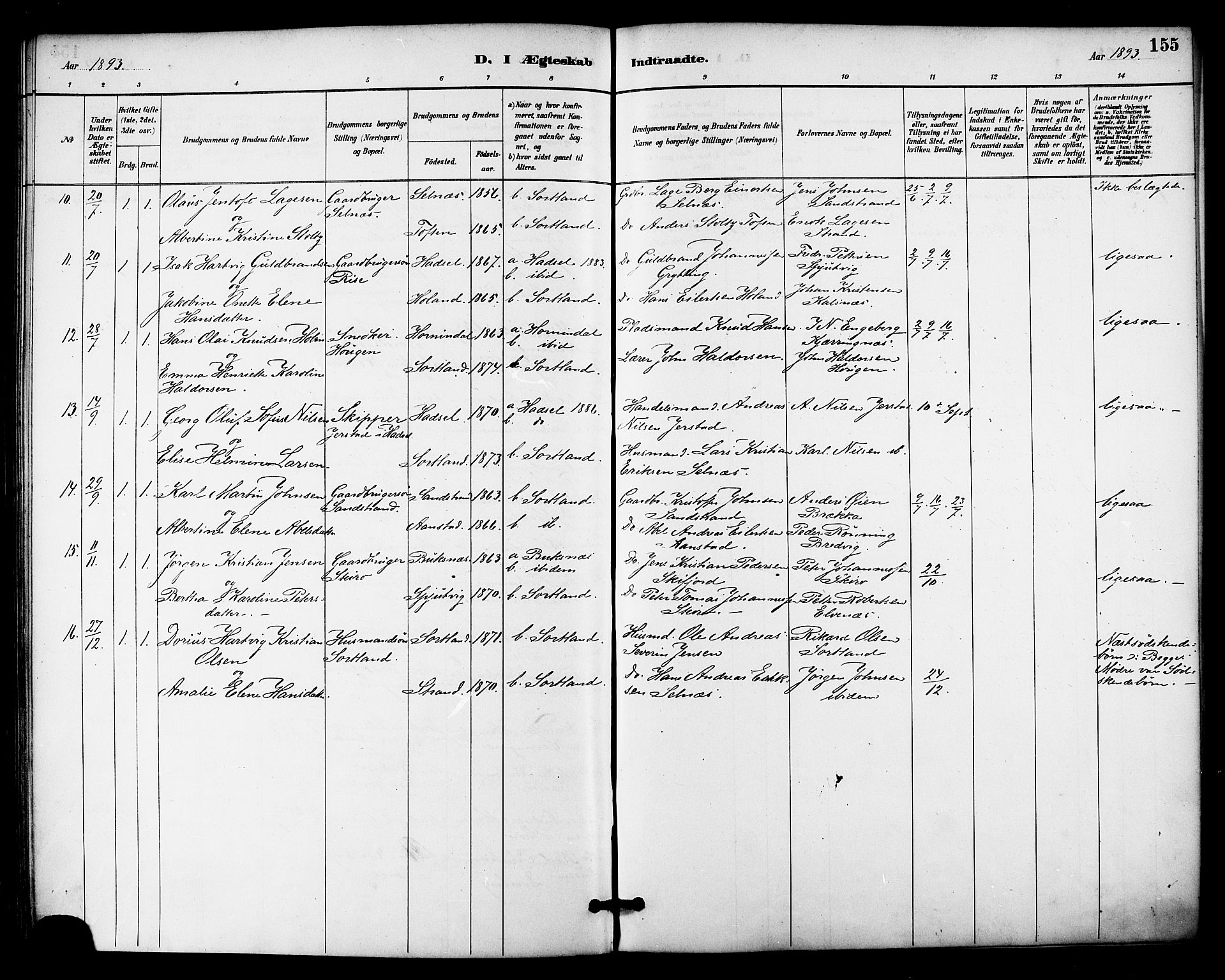 Ministerialprotokoller, klokkerbøker og fødselsregistre - Nordland, AV/SAT-A-1459/895/L1371: Parish register (official) no. 895A06, 1885-1894, p. 155