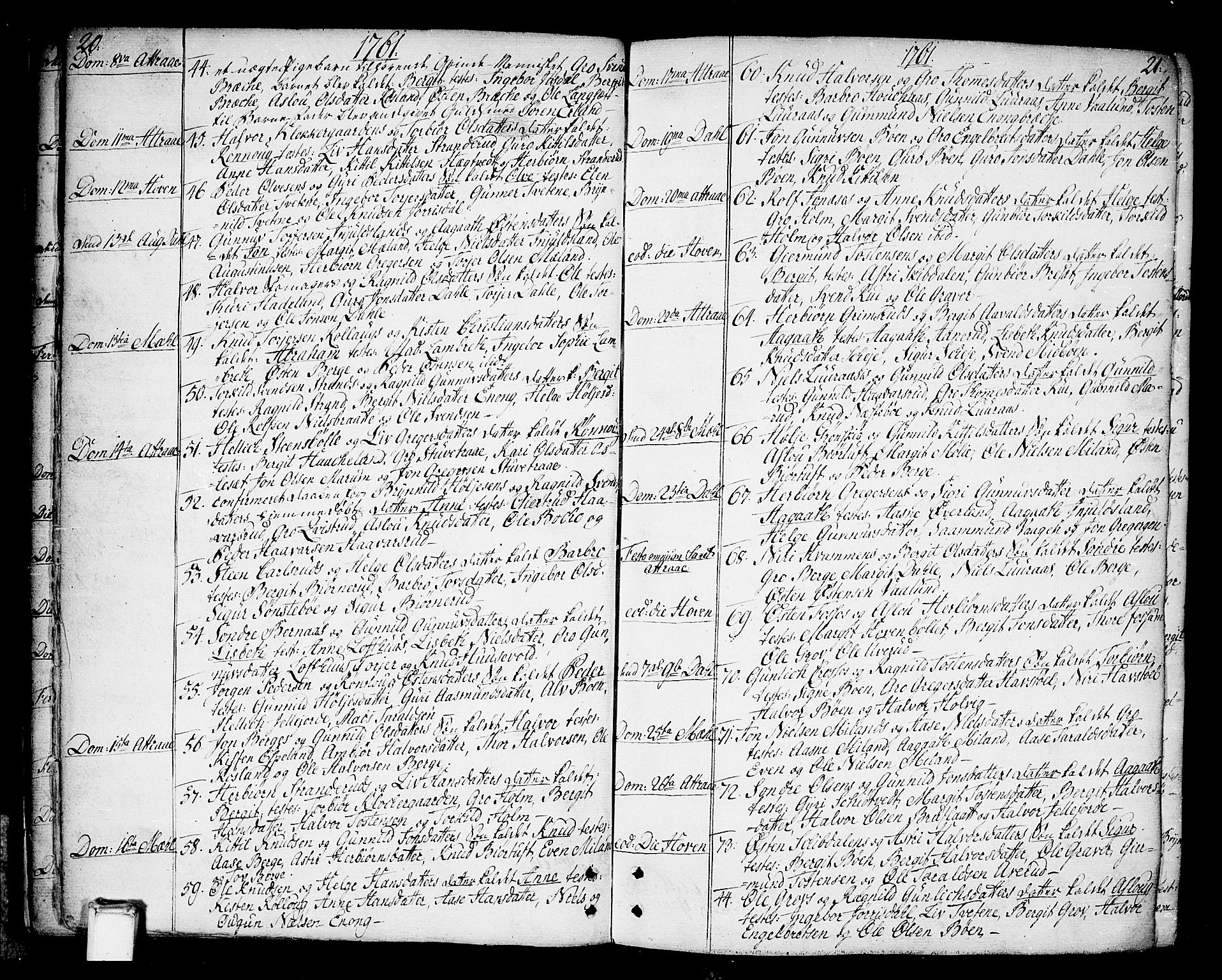 Tinn kirkebøker, AV/SAKO-A-308/F/Fa/L0002: Parish register (official) no. I 2, 1757-1810, p. 20-21