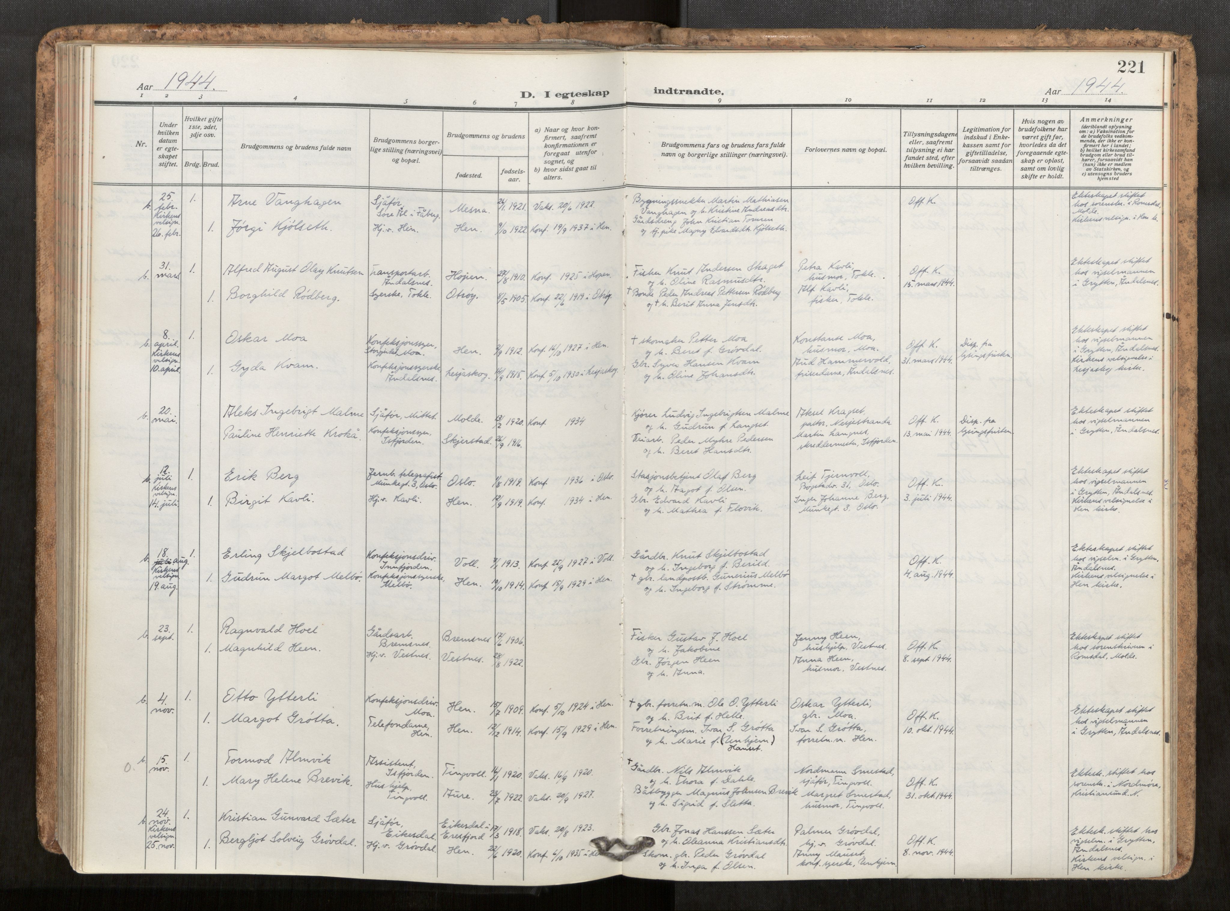 Ministerialprotokoller, klokkerbøker og fødselsregistre - Møre og Romsdal, SAT/A-1454/545/L0596: Parish register (official) no. 545A04, 1921-1956, p. 221