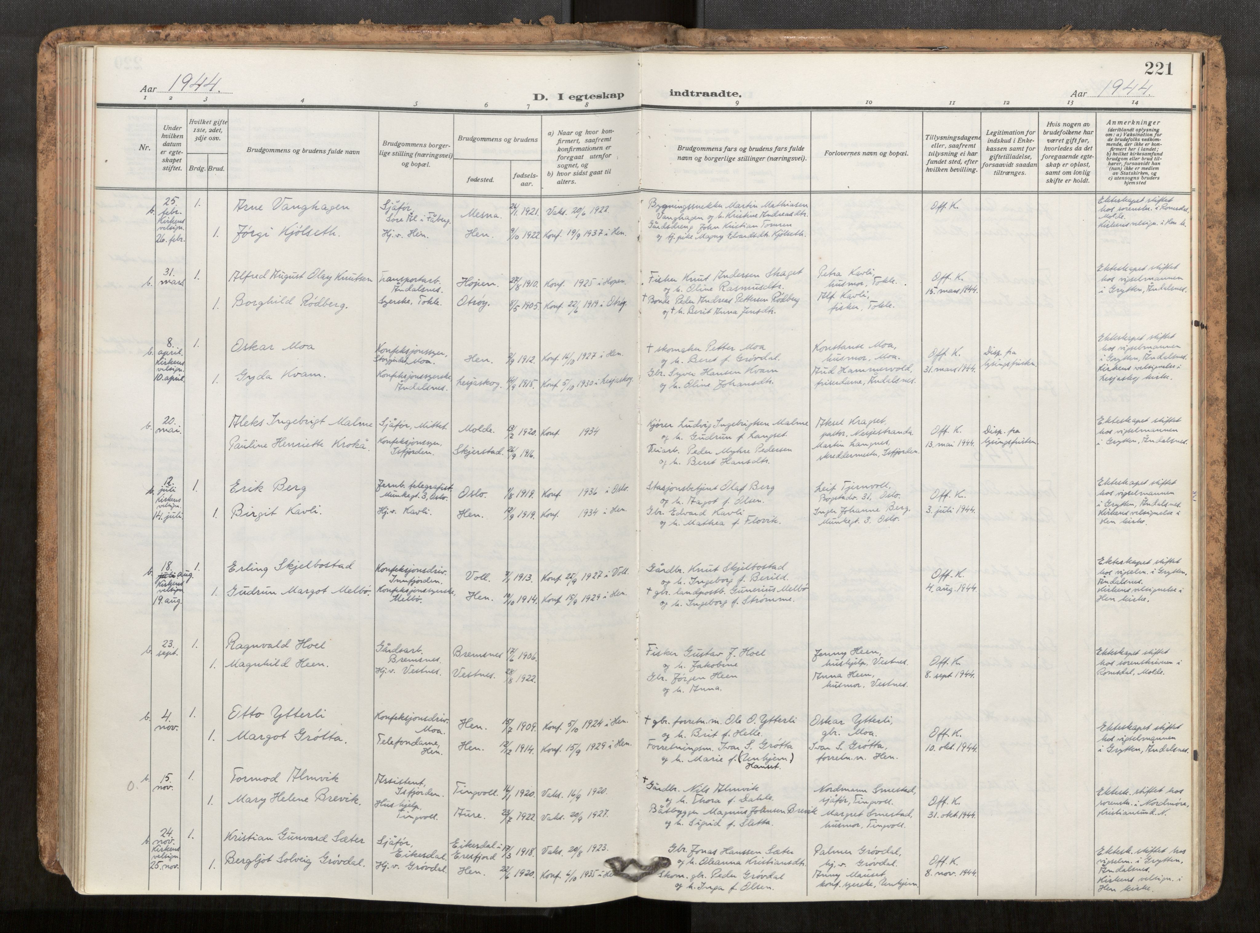 Ministerialprotokoller, klokkerbøker og fødselsregistre - Møre og Romsdal, AV/SAT-A-1454/545/L0596: Parish register (official) no. 545A04, 1921-1956, p. 221