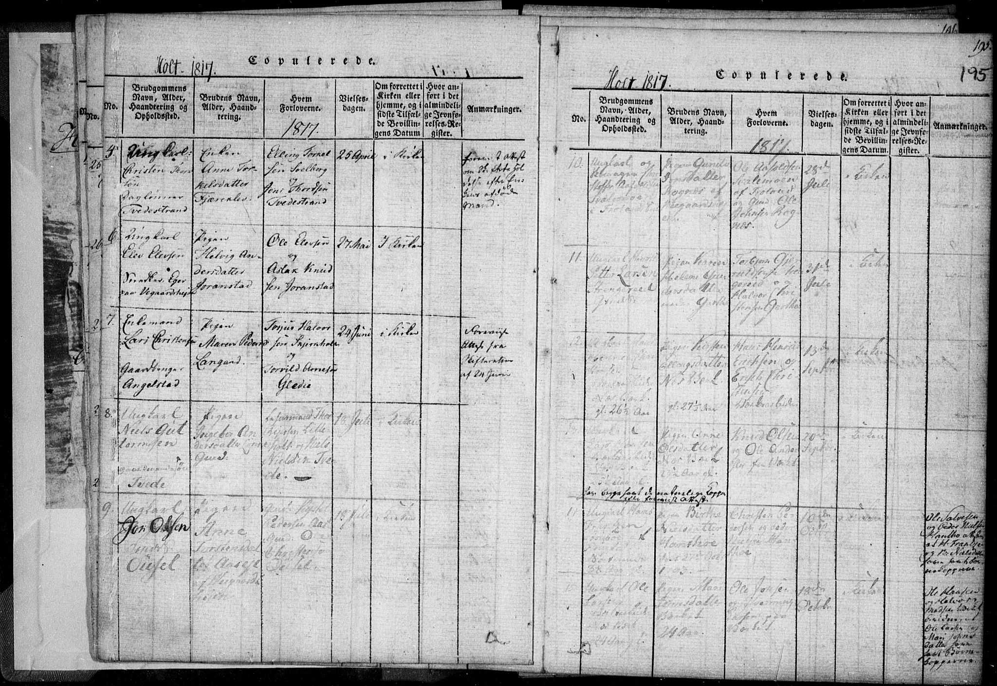 Holt sokneprestkontor, AV/SAK-1111-0021/F/Fa/L0005: Parish register (official) no. A 5, 1813-1821, p. 195