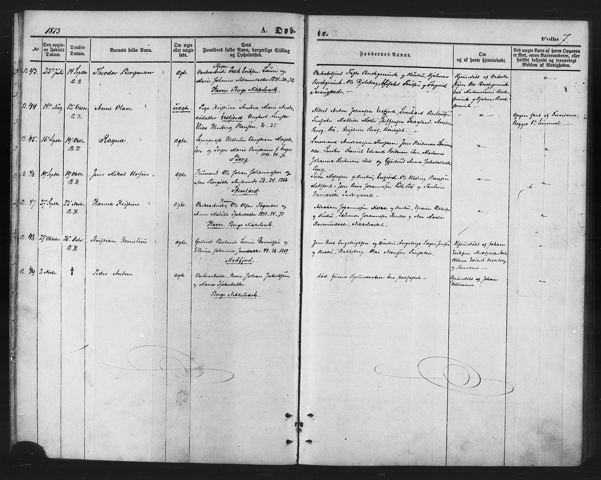 Berg sokneprestkontor, SATØ/S-1318/G/Ga/Gaa/L0003kirke: Parish register (official) no. 3, 1872-1879, p. 7