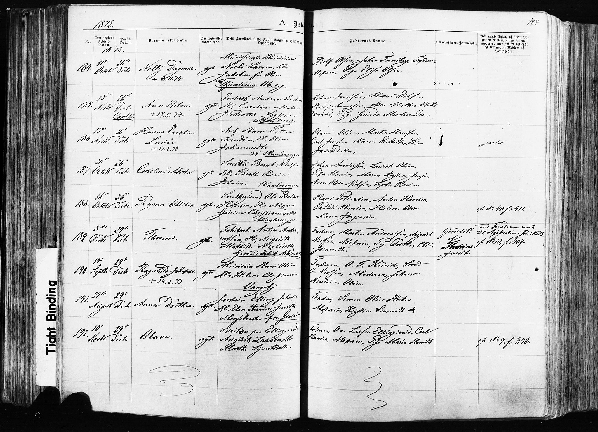 Østre Aker prestekontor Kirkebøker, AV/SAO-A-10840/F/Fa/L0003: Parish register (official) no. I 3, 1869-1875, p. 184