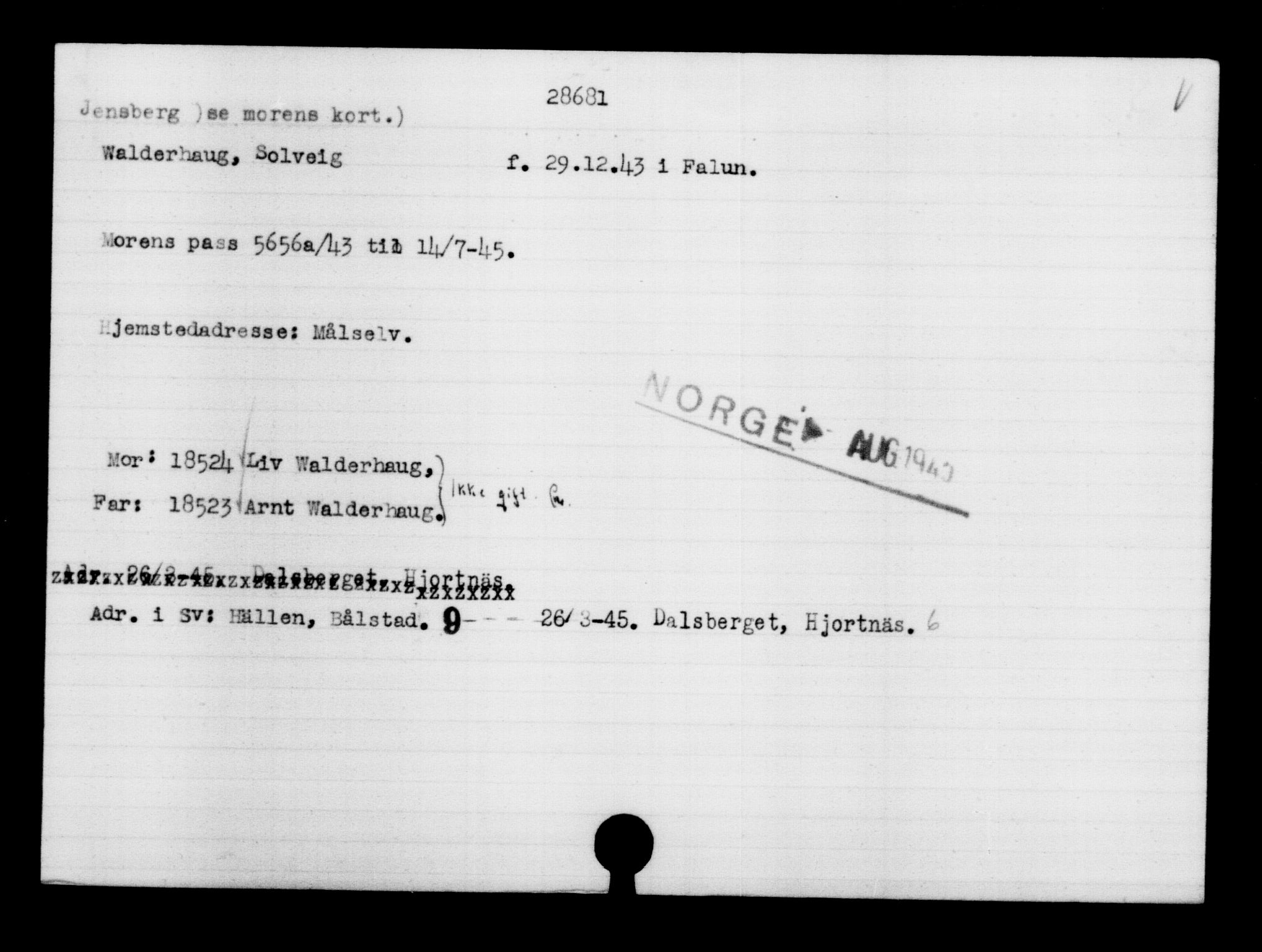 Den Kgl. Norske Legasjons Flyktningskontor, RA/S-6753/V/Va/L0012: Kjesäterkartoteket.  Flyktningenr. 28300-31566, 1940-1945, p. 406