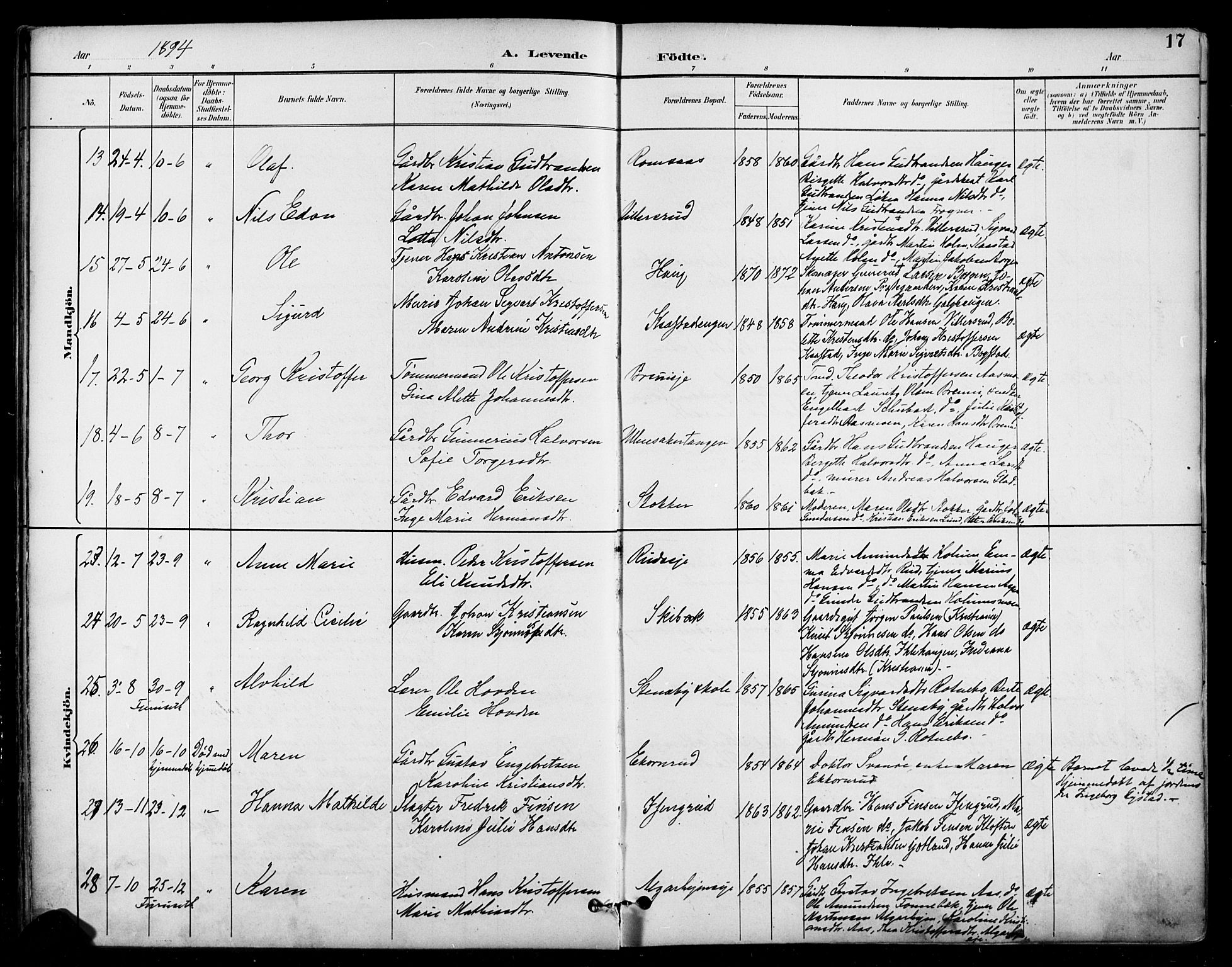 Ullensaker prestekontor Kirkebøker, AV/SAO-A-10236a/F/Fa/L0020: Parish register (official) no. I 20, 1892-1902, p. 17