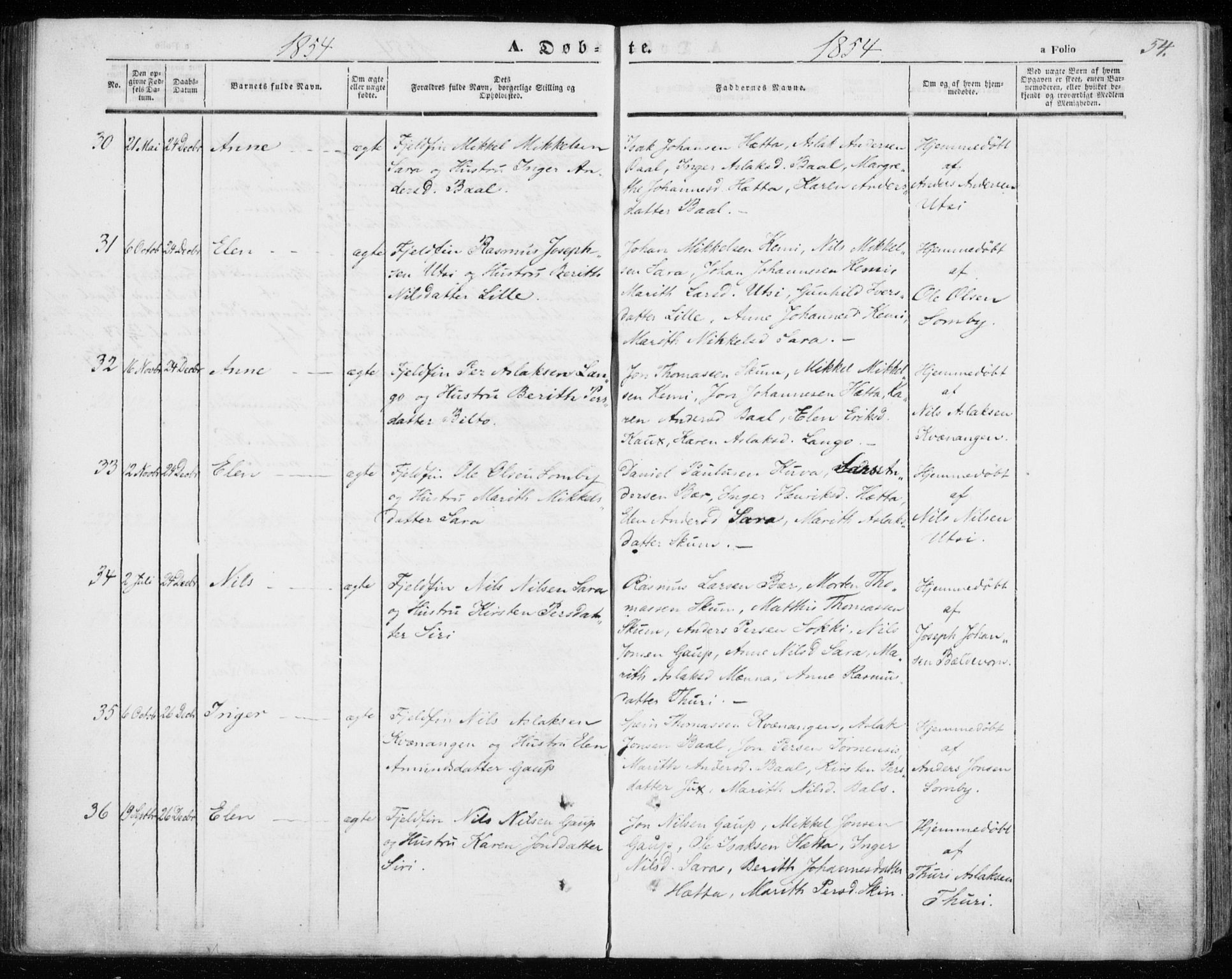 Kautokeino sokneprestembete, AV/SATØ-S-1340/H/Ha/L0002.kirke: Parish register (official) no. 2, 1843-1861, p. 54