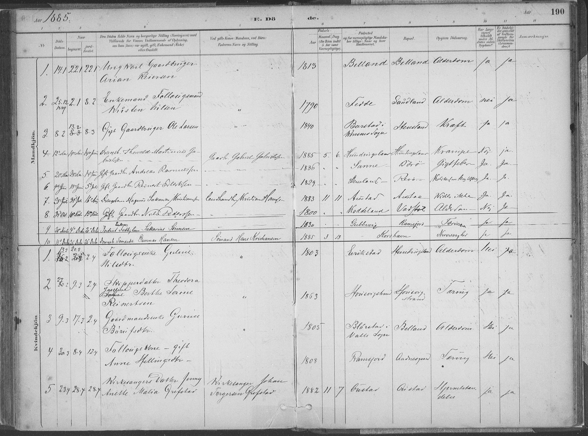 Lyngdal sokneprestkontor, SAK/1111-0029/F/Fa/Faa/L0004: Parish register (official) no. A 4, 1883-1904, p. 190