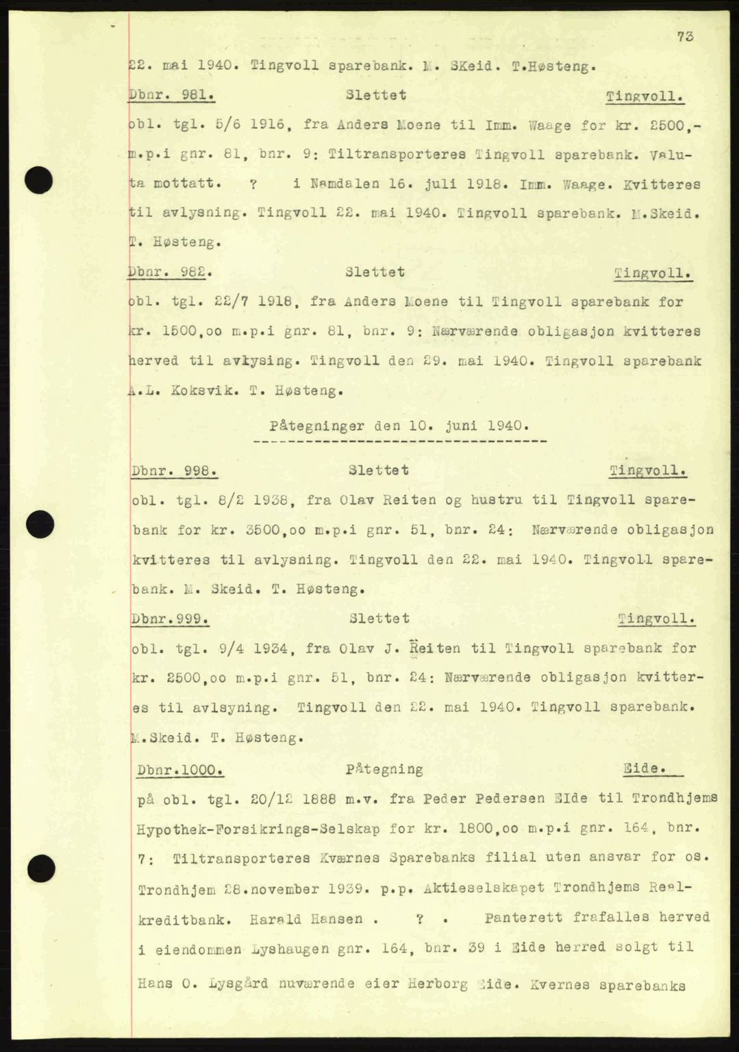 Nordmøre sorenskriveri, AV/SAT-A-4132/1/2/2Ca: Mortgage book no. C81, 1940-1945, Diary no: : 981/1940