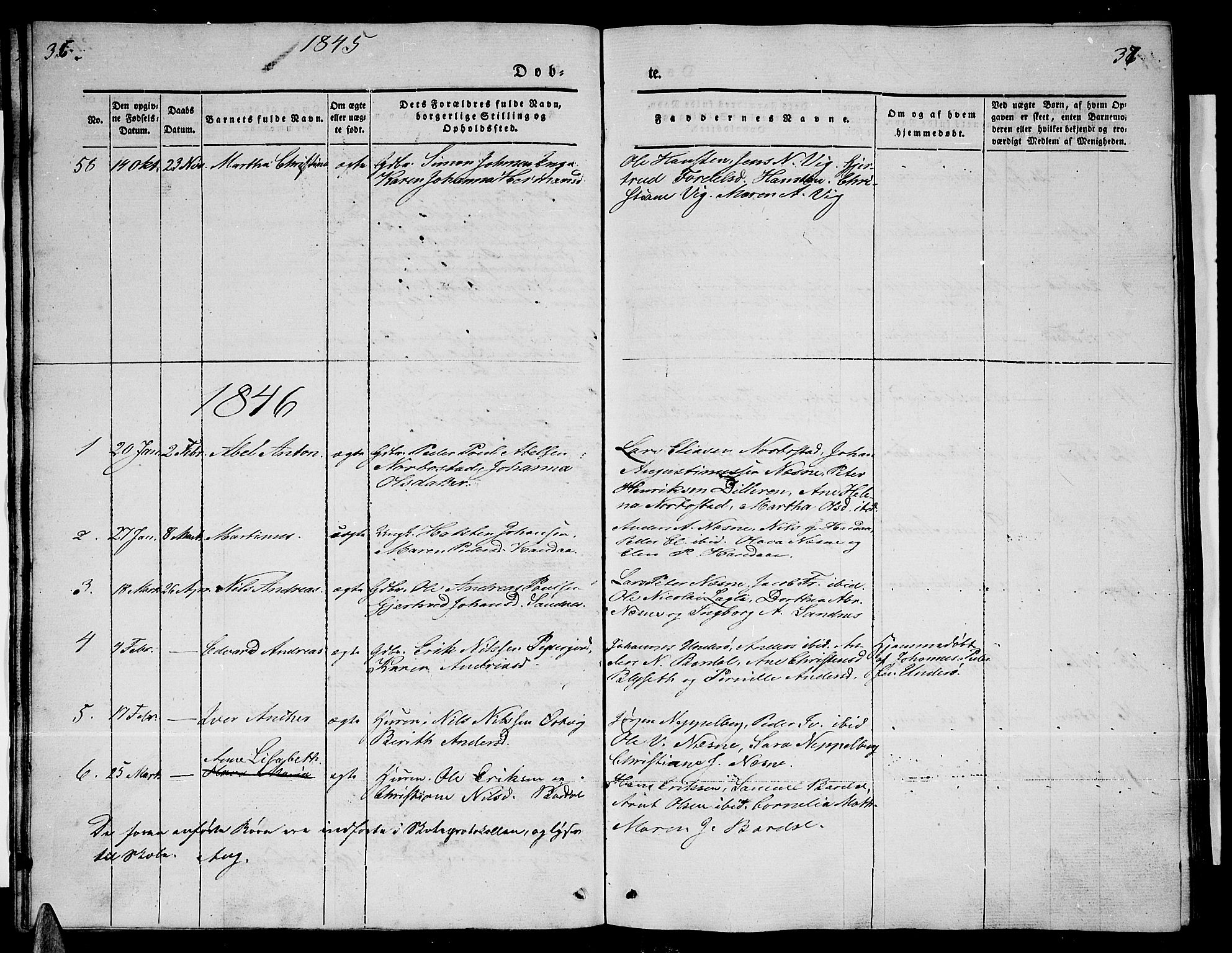 Ministerialprotokoller, klokkerbøker og fødselsregistre - Nordland, AV/SAT-A-1459/838/L0555: Parish register (copy) no. 838C02, 1842-1861, p. 36-37