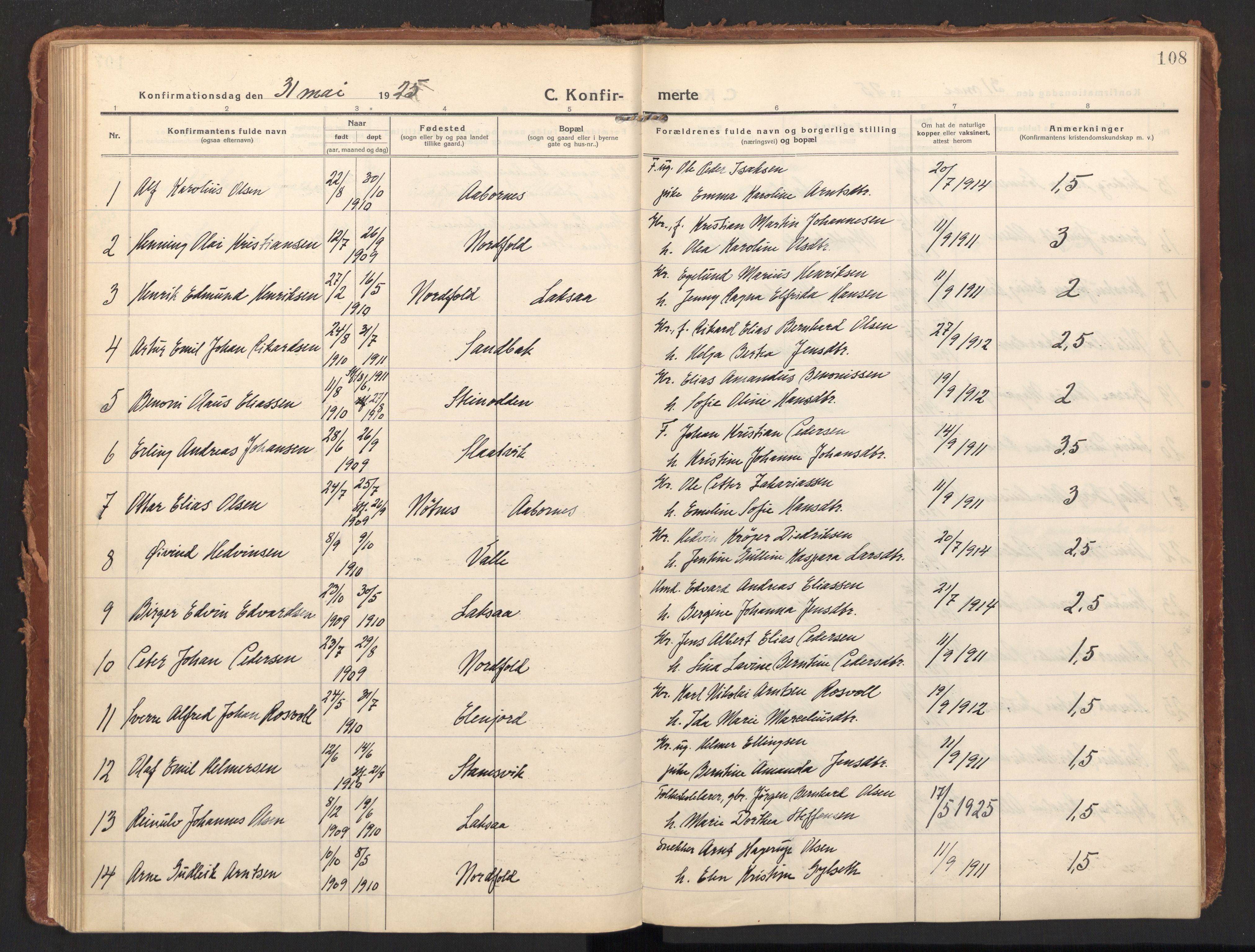 Ministerialprotokoller, klokkerbøker og fødselsregistre - Nordland, SAT/A-1459/858/L0833: Parish register (official) no. 858A03, 1916-1934, p. 108