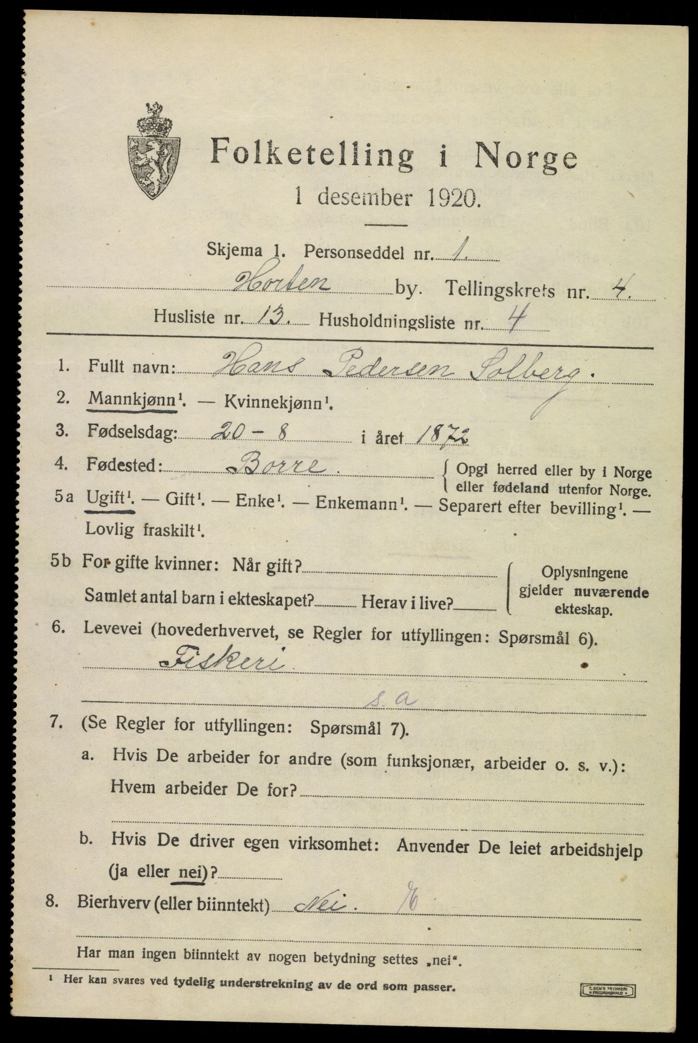 SAKO, 1920 census for Horten, 1920, p. 16447