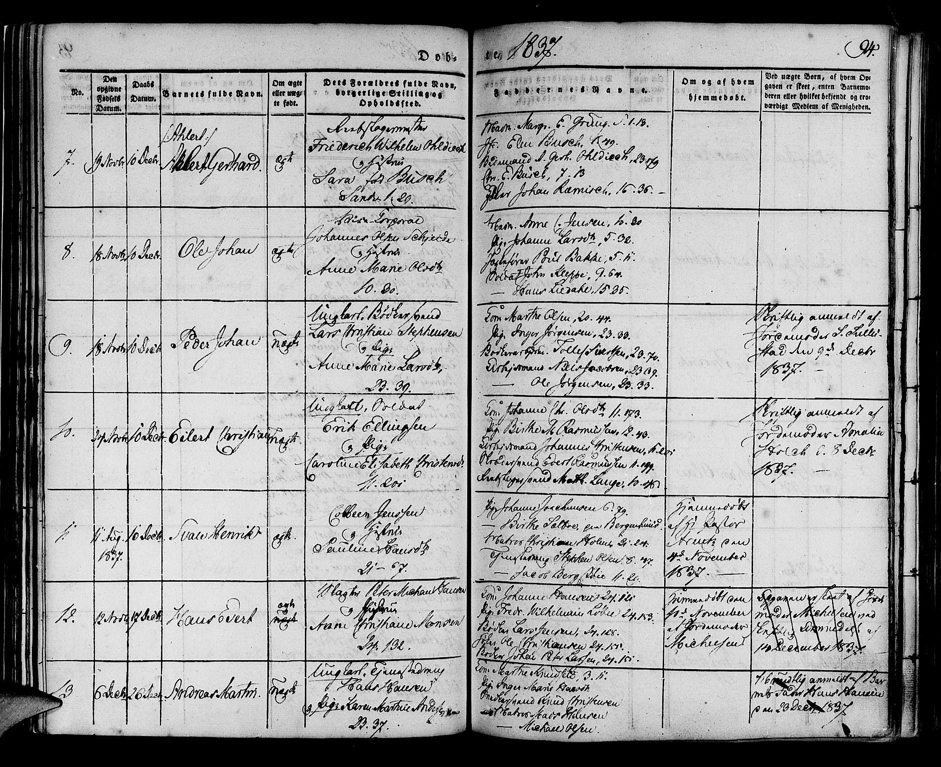 Korskirken sokneprestembete, SAB/A-76101/H/Haa/L0015: Parish register (official) no. B 1, 1833-1841, p. 94
