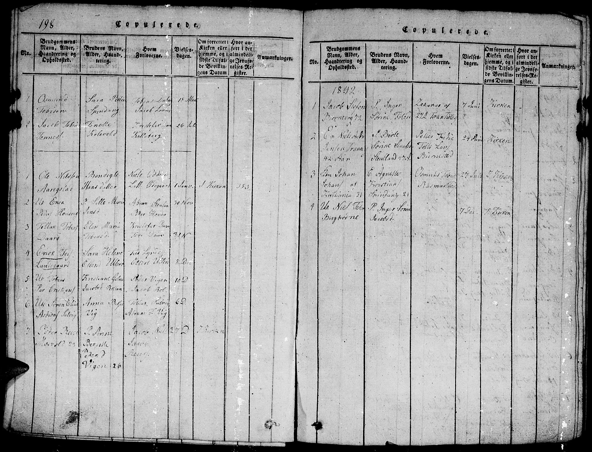 Herad sokneprestkontor, AV/SAK-1111-0018/F/Fb/Fbb/L0001: Parish register (copy) no. B 1, 1815-1852, p. 198