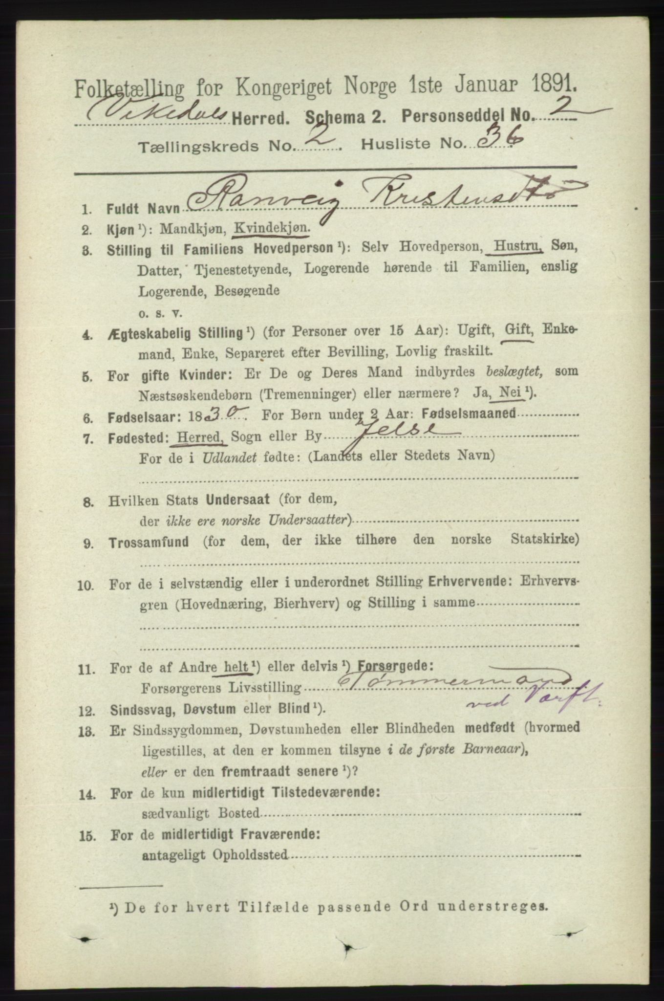 RA, 1891 census for 1157 Vikedal, 1891, p. 433