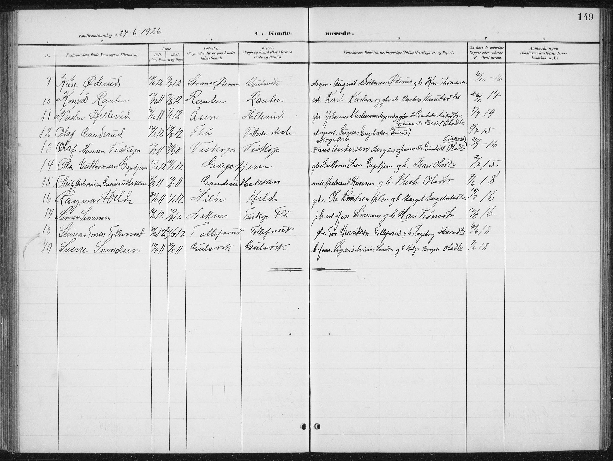 Nes kirkebøker, AV/SAKO-A-236/G/Gb/L0001: Parish register (copy) no. II 1, 1901-1939, p. 149