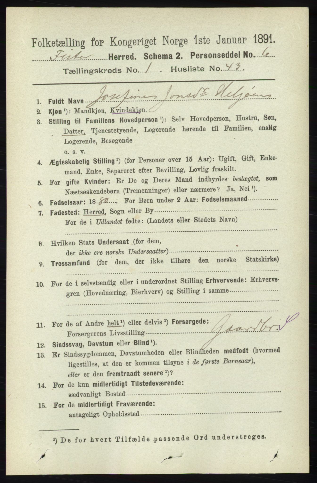 RA, 1891 census for 1132 Fister, 1891, p. 282