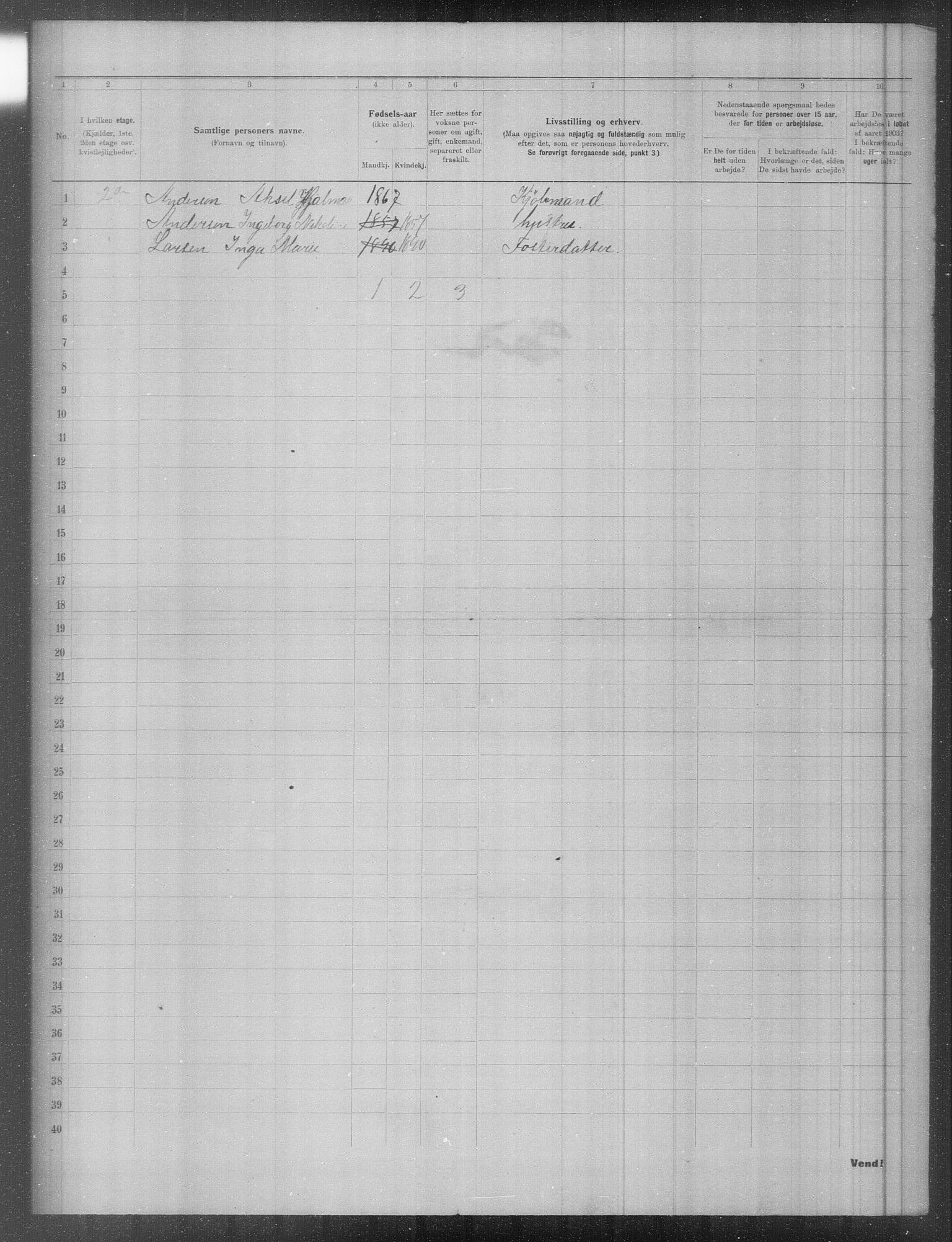 OBA, Municipal Census 1903 for Kristiania, 1903, p. 2383