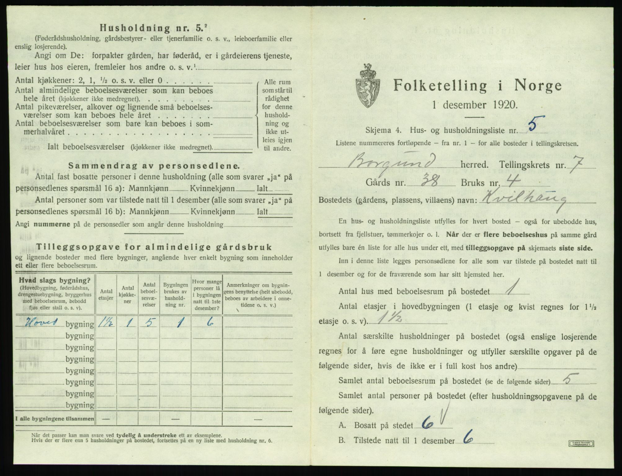 SAT, 1920 census for Borgund, 1920, p. 698