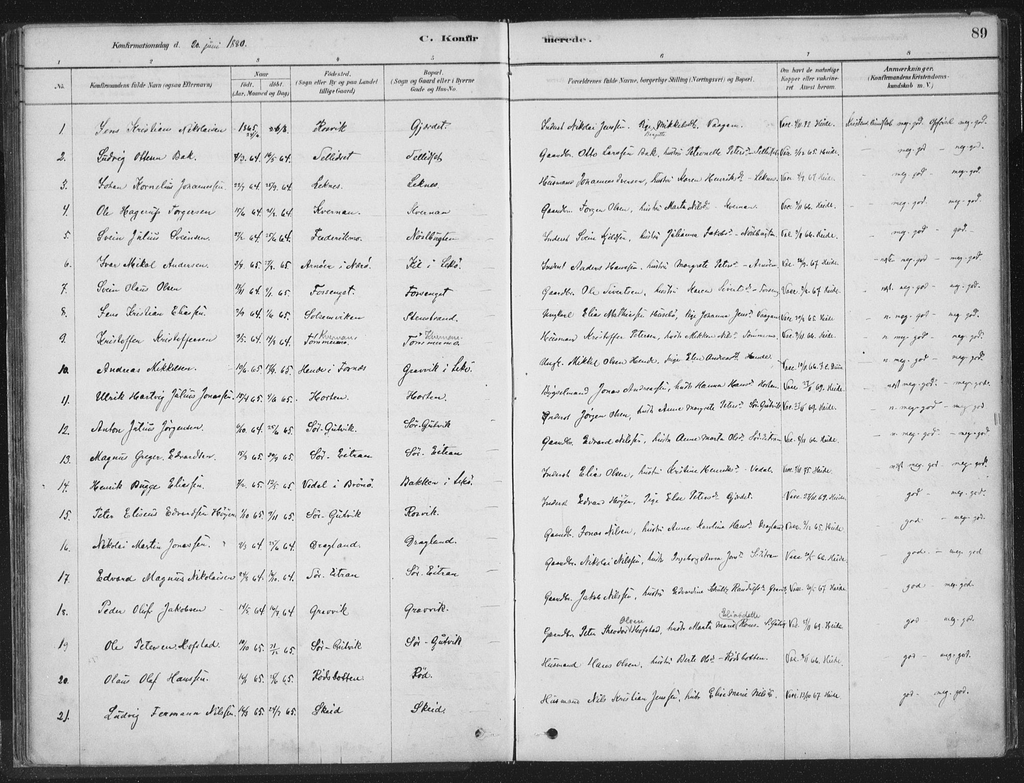 Ministerialprotokoller, klokkerbøker og fødselsregistre - Nord-Trøndelag, SAT/A-1458/788/L0697: Parish register (official) no. 788A04, 1878-1902, p. 89