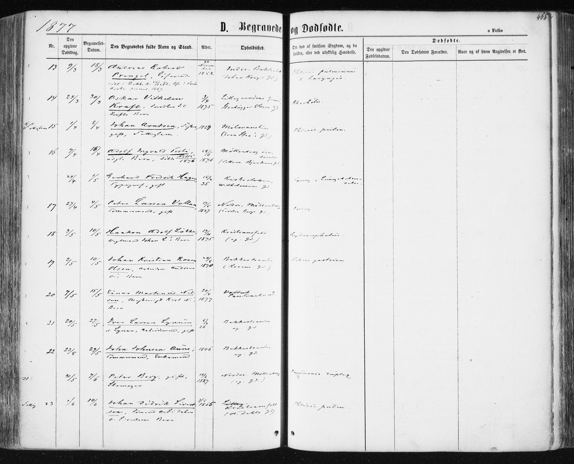 Ministerialprotokoller, klokkerbøker og fødselsregistre - Sør-Trøndelag, AV/SAT-A-1456/604/L0186: Parish register (official) no. 604A07, 1866-1877, p. 465