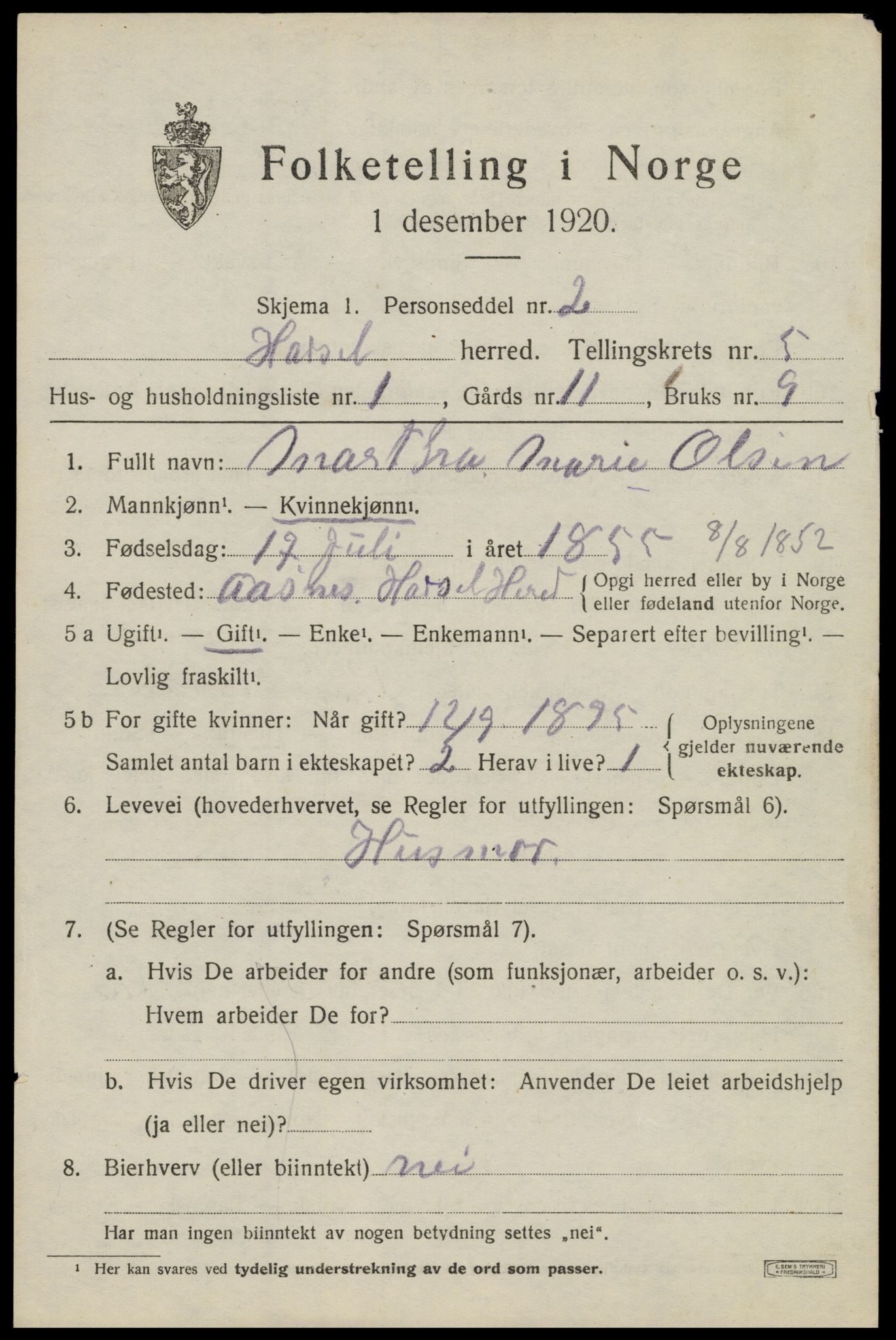 SAT, 1920 census for Hadsel, 1920, p. 5946