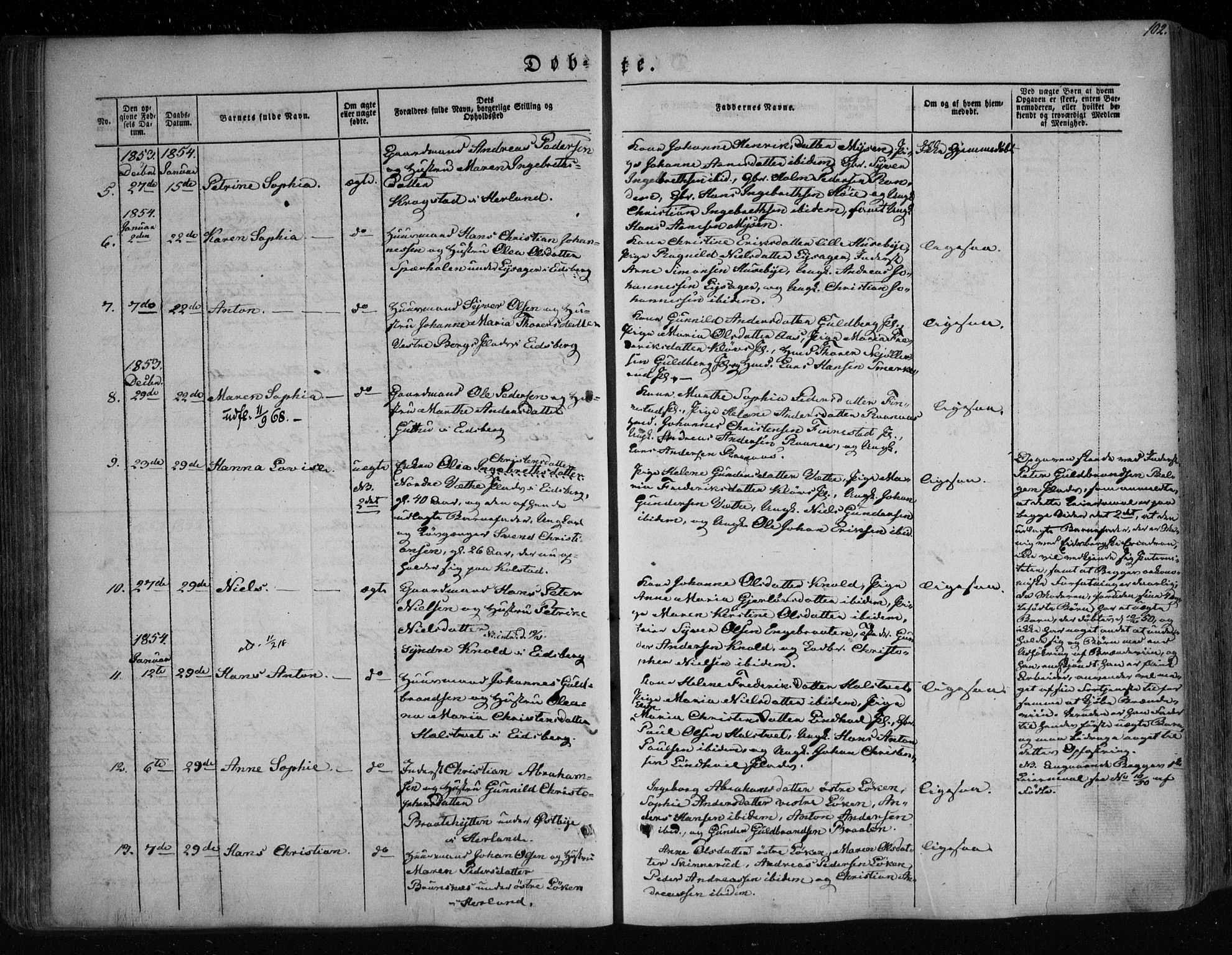 Eidsberg prestekontor Kirkebøker, SAO/A-10905/F/Fa/L0009: Parish register (official) no. I 9, 1849-1856, p. 102