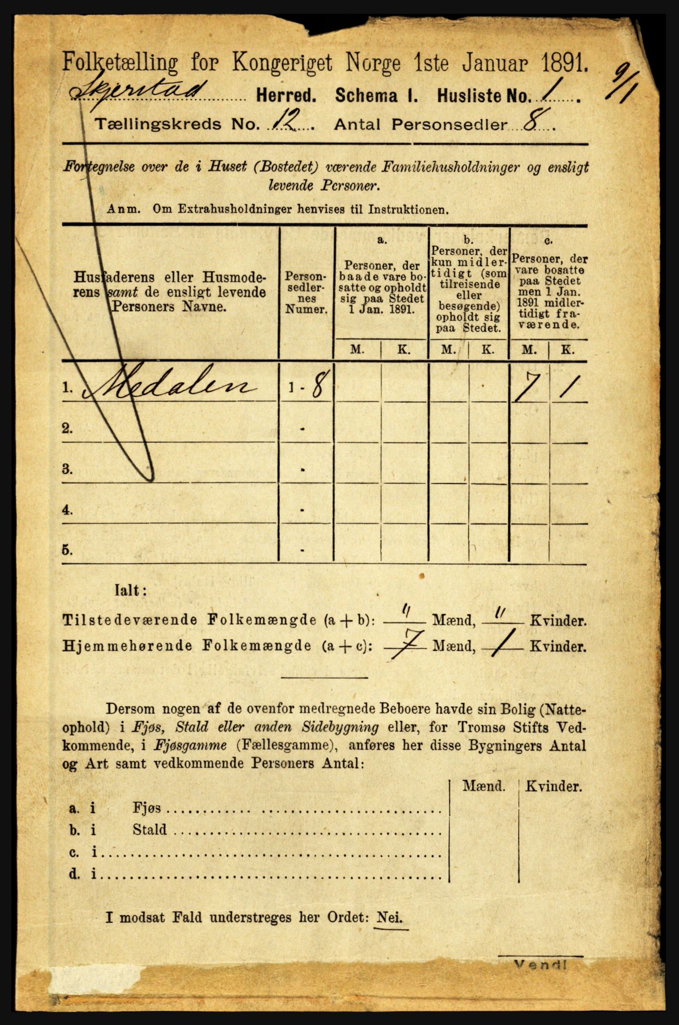 RA, 1891 census for 1842 Skjerstad, 1891, p. 3969