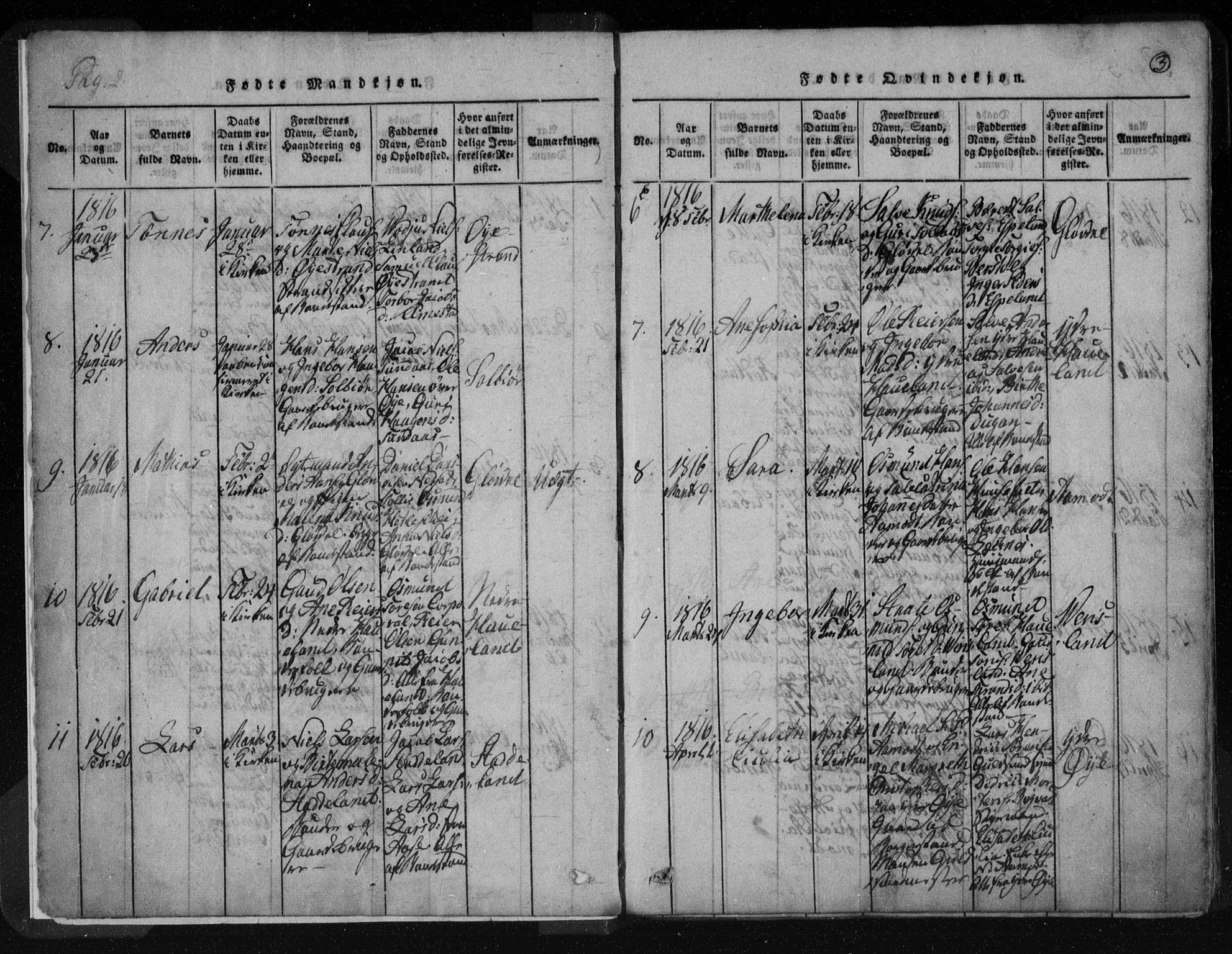 Kvinesdal sokneprestkontor, AV/SAK-1111-0026/F/Fa/Fab/L0003: Parish register (official) no. A 3, 1815-1829, p. 3